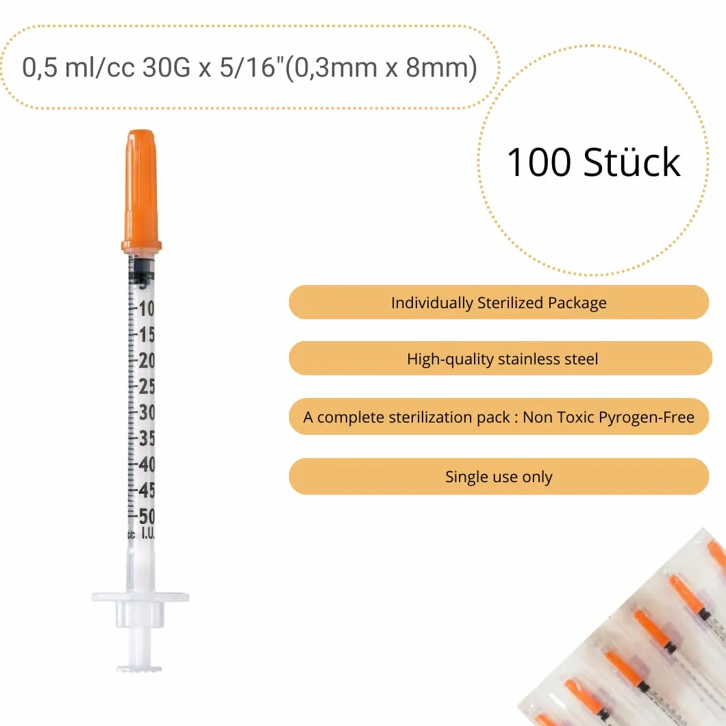 100 x 0,5 ml/cc plastikowa rurka 30G (0,3 x 8 mm), wielofunkcyjne narzędzia pomiarowe, akcesoria laboratoryjne, pakowane pojedynczo (30G x 5/40.6 cm)