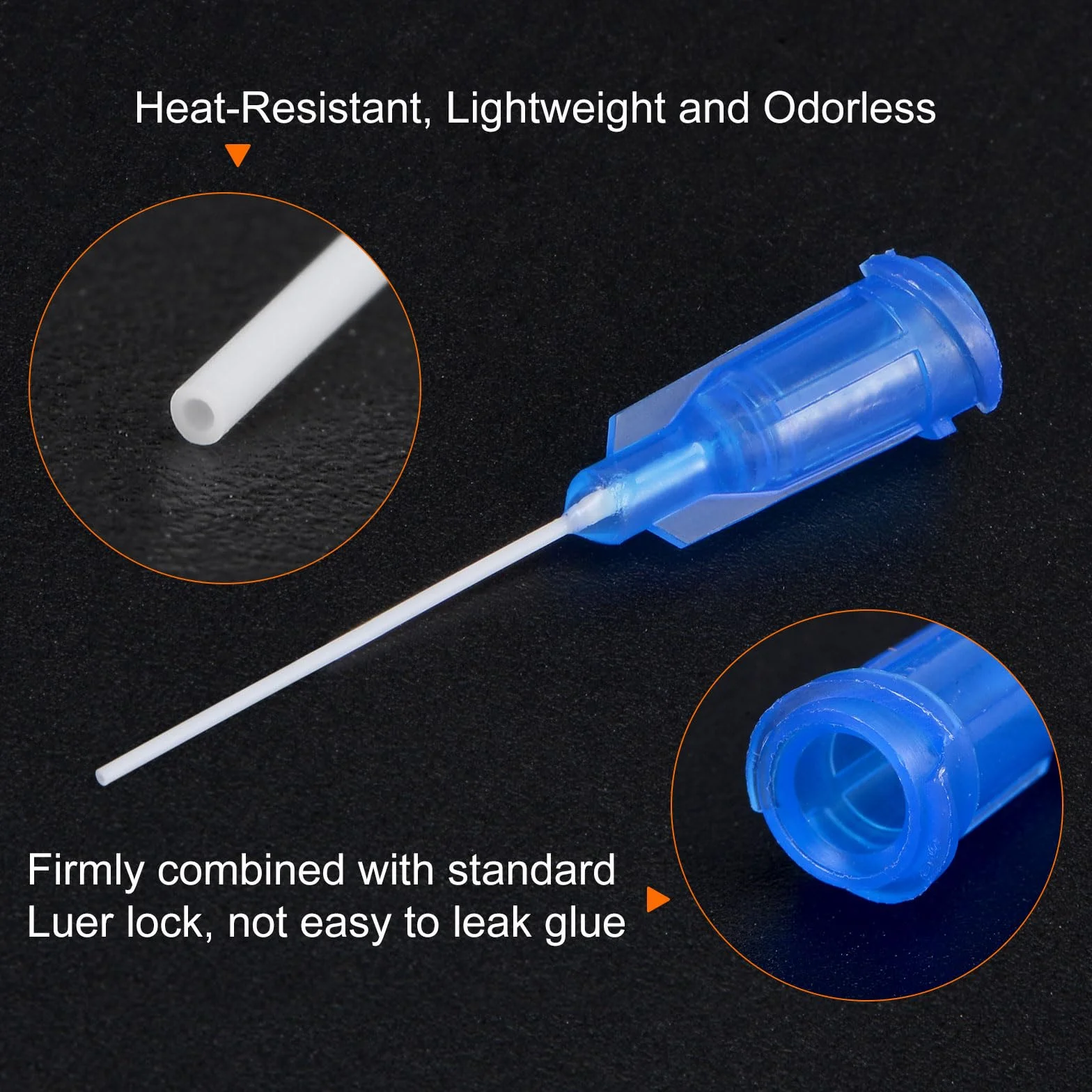 QUARKZMAN 100 sztuk igieł z tworzywa sztucznego 25 G z luer-Lock, 1" rurka igłowa PTFE, odporne na wysokie temperatury tworzywo sztuczne, końcówka do pistoletu do klejenia płynnego, kolor niebieski