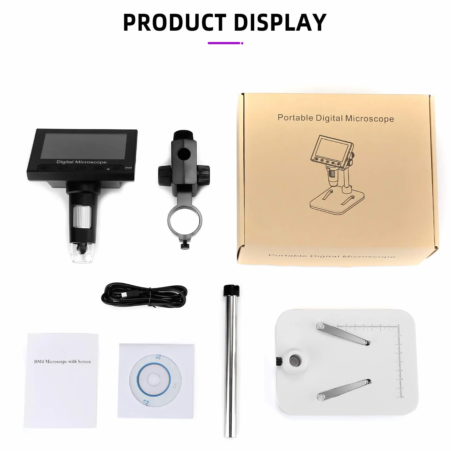 WADEO Mikroskop Elektroniczny z Wyświetlaczem LCD 10,9 cm, 1000-krotne Powiększenie, Lupa Wideo USB z 8 Regulowanymi Diodami LED, Metalowy Statyw dla Hobbystów i Profesjonalistów