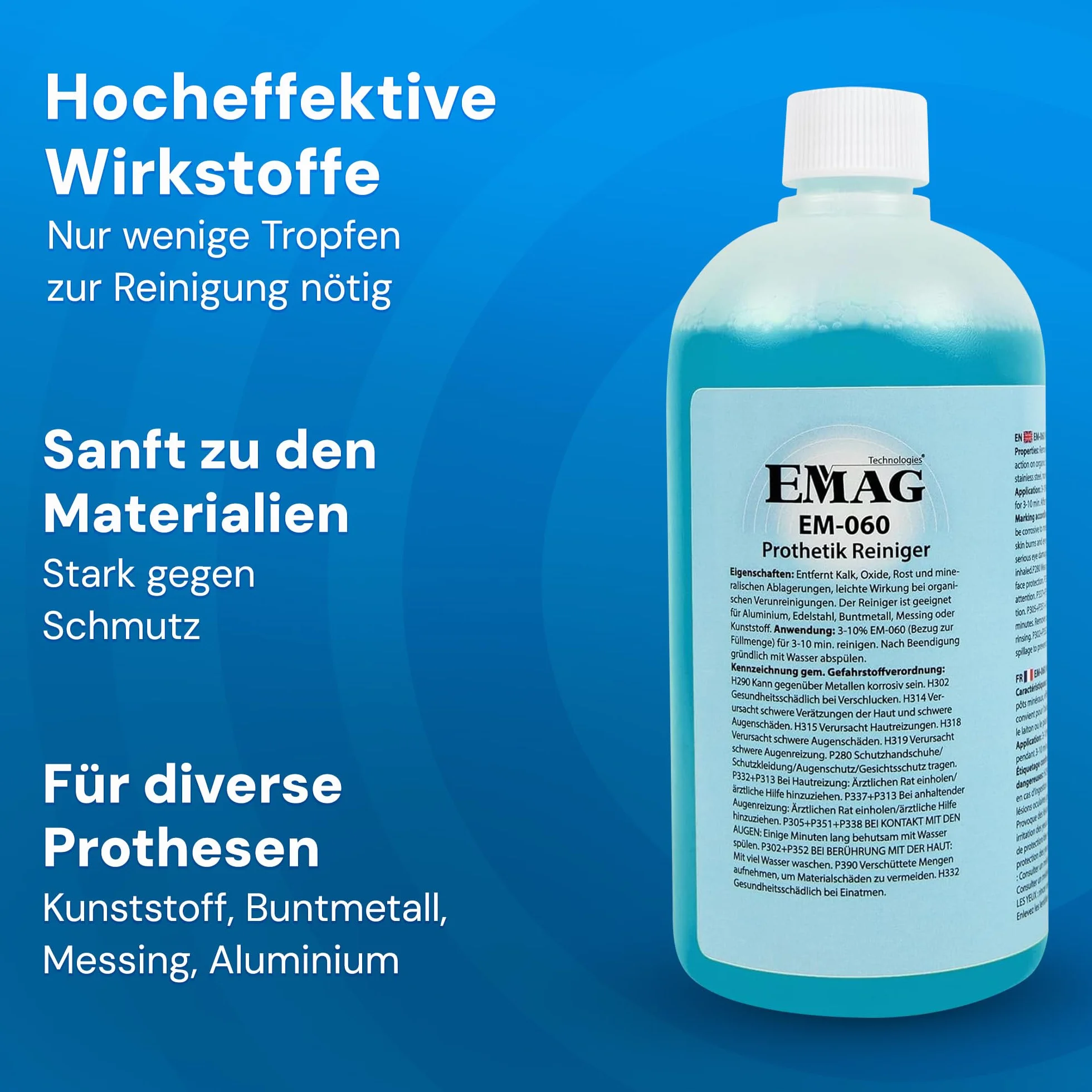 EMAG Środek czyszczący do protetyki EM-060 - do aluminium, stali nierdzewnej i innych materiałów - Usuwa kamień, tlenki, rdza, osad nazębny i inne - 500ml