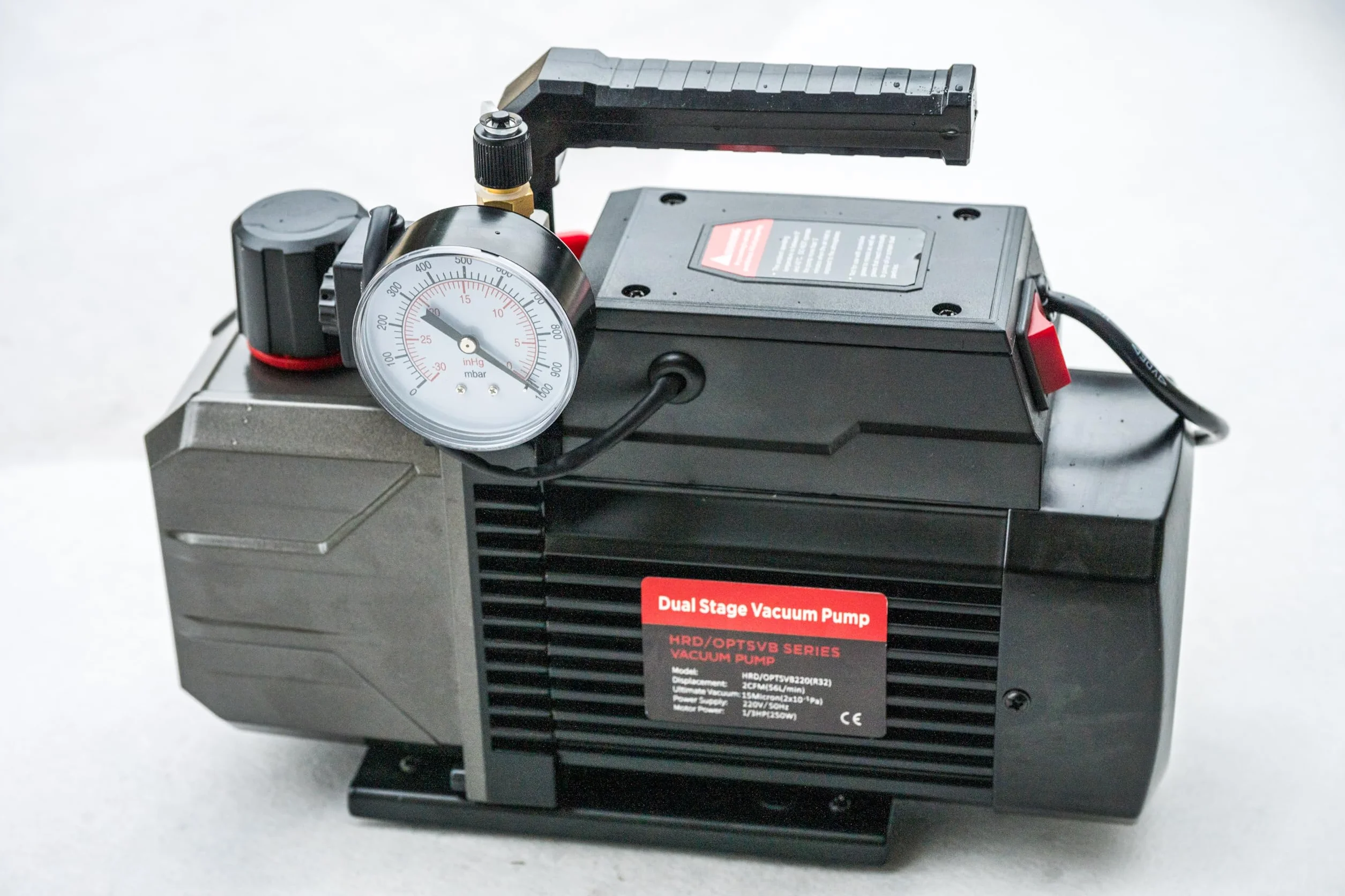 Dwustopniowa pompa próżniowa z zaworem odcinającym i manometrem 2 CFM 1/3 HP 56 l/min HVAC AC R32