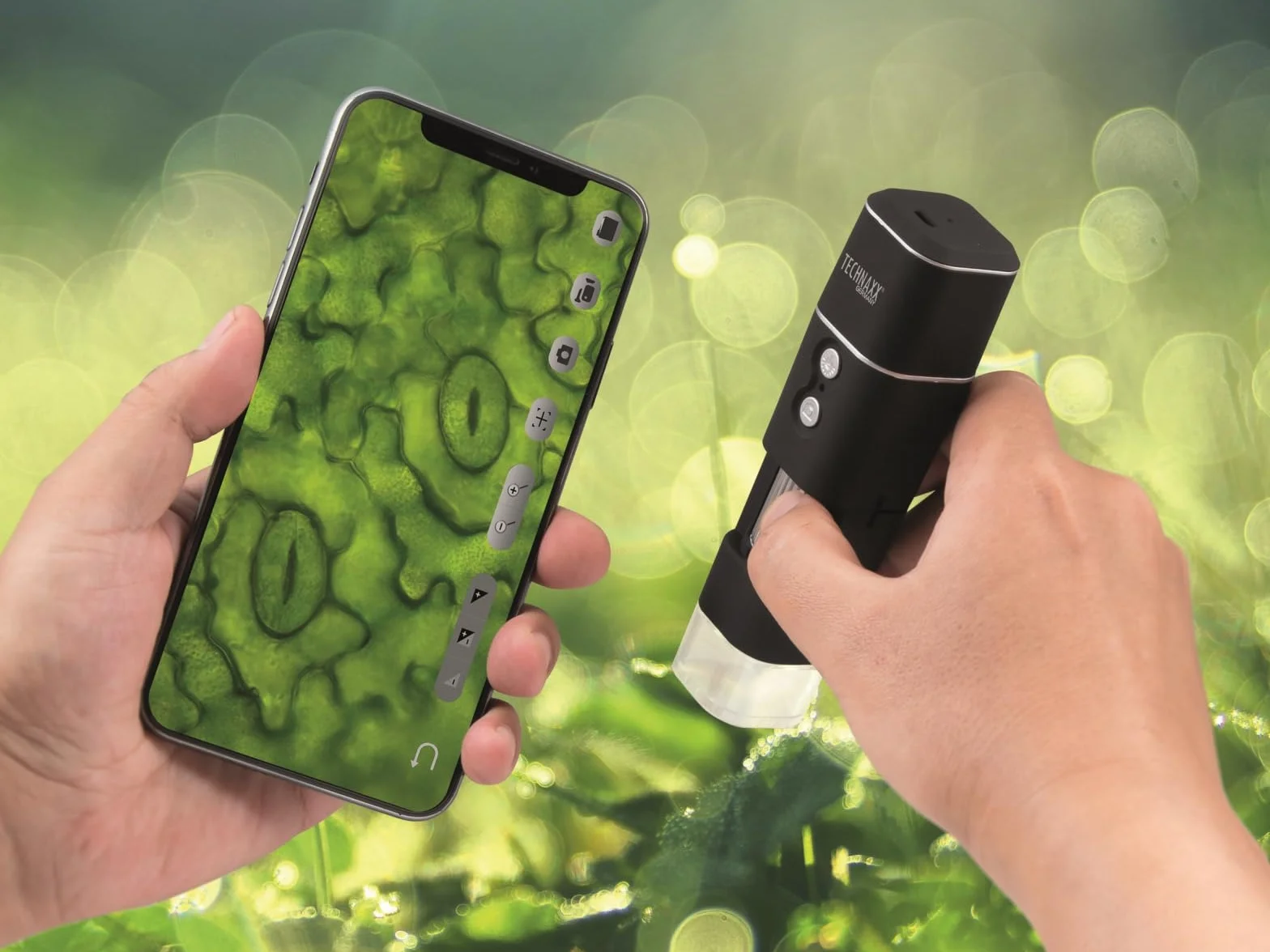Technaxx mikroskop WiFi FullHD TX-158 – 1000-krotne powiększenie, Wi-Fi, FullHD, zdjęcia, wideo, zoom, obserwacja natury, gwiazdy, ogród, ze statywem do wyraźnych zdjęć, LED, bezprzewodowy
