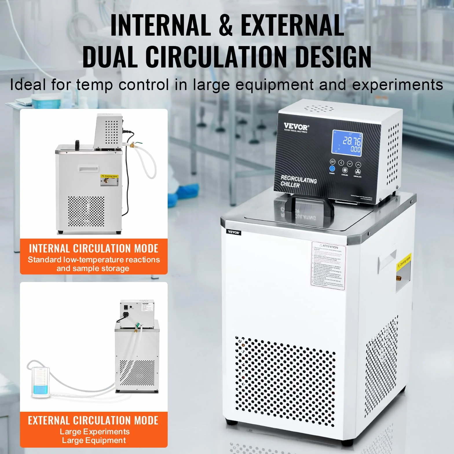 VEVOR Chłodnica laboratoryjna 6L ze stali nierdzewnej laboratoryjna pompa cyrkulacyjna -20~100 ° C chłodzony wodą cyrkulacyjny wyświetlacz LCD do biotechnologii, analizy chemiczne