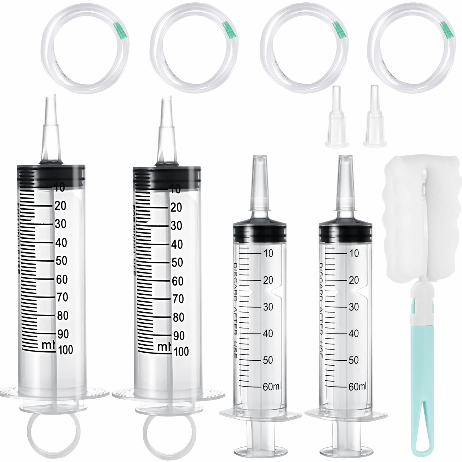 GOTRUST 4szt. Duże strzykawki 100ml + 60ml z plastiku z wężykiem, wielokrotnego użytku, plastikowa strzykawka, duża plastikowa strzykawka do oleju silnikowego, laboratorium, karmienie zwierząt, ogród