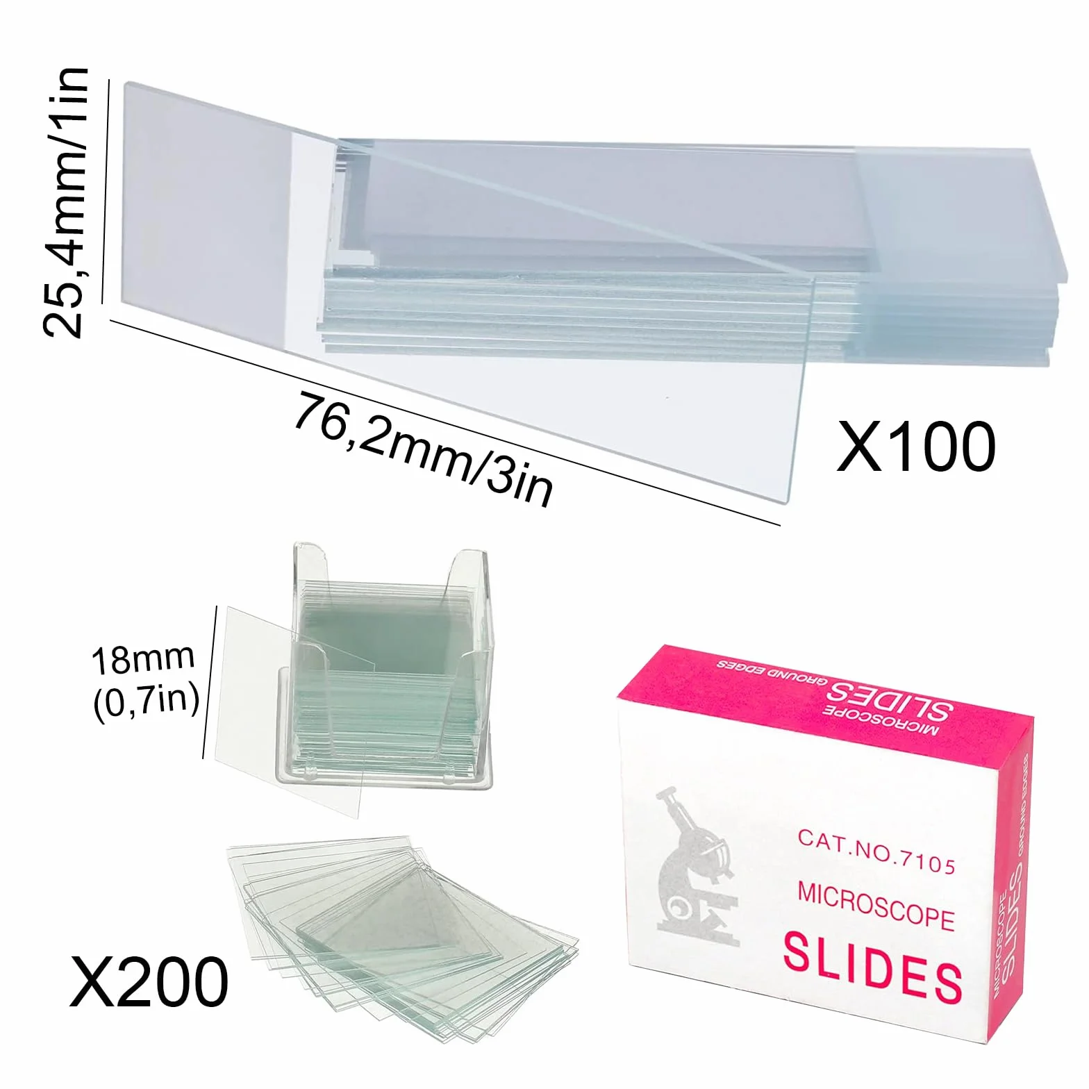 100 sztuk wstępnie oczyszczonych szkiełek do obiektów, 200 sztuk szkiełek osłonowych, mikroskopów z 4 kroplomierzem, do laboratorium, biologii, nauki, nauki
