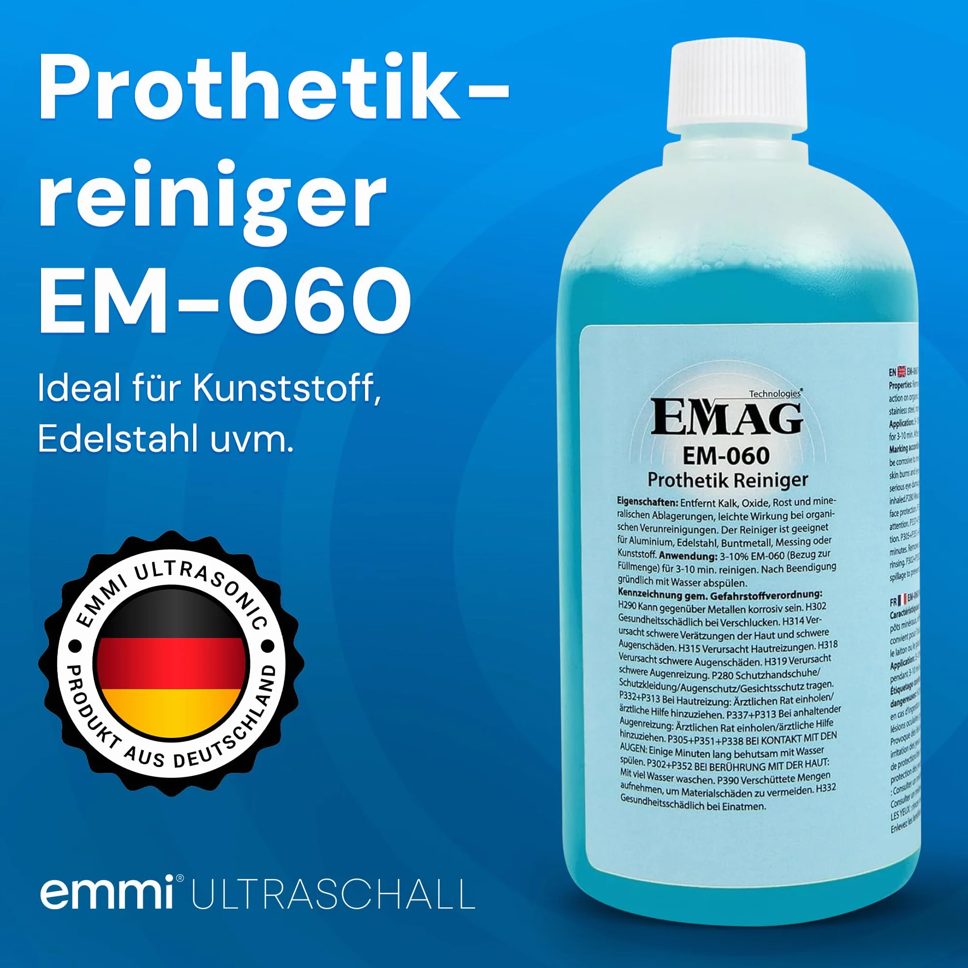 EMAG Środek czyszczący do protetyki EM-060 - do aluminium, stali nierdzewnej i innych materiałów - Usuwa kamień, tlenki, rdza, osad nazębny i inne - 500ml