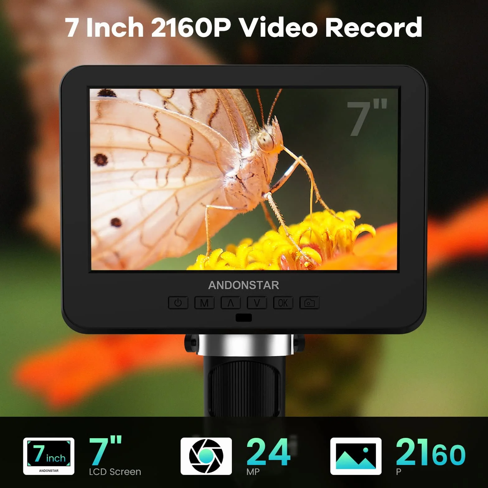 Andonstar AD246S mikroskop cyfrowy HDMI 2000x dla dorosłych, 3 soczewki 2160P UHD, 7-calowy mikroskop lutowniczy LCD, mikroskop monetowy, zestaw mikroskopu biologicznego z kartą 32 GB, kompatybilny z systemem Windows