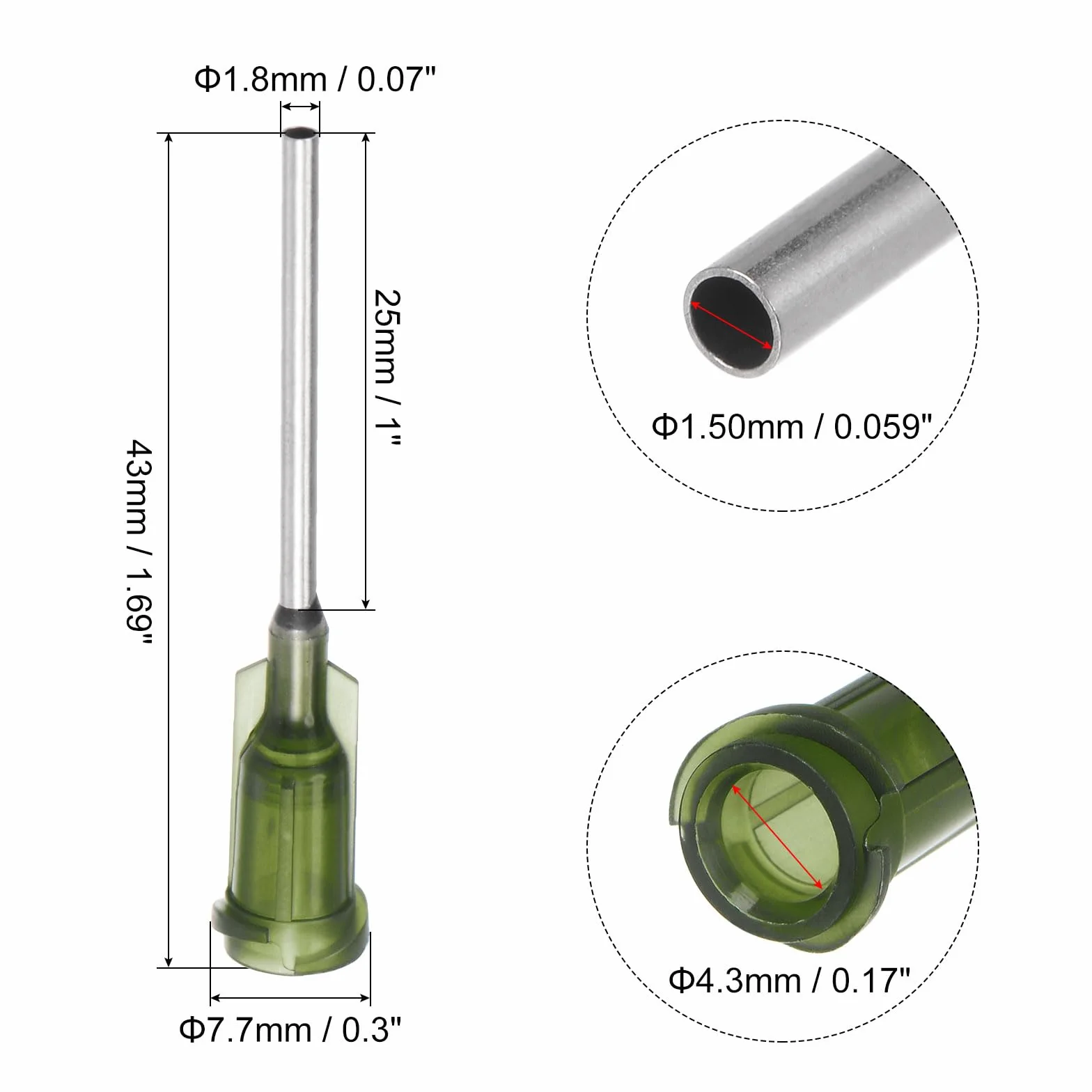 QUARKZMAN Przemysłowa końcówka dozująca z Luer-Lock do pistoletu do klejenia płynnego, 14 G 1", 40 sztuk oliwkowych