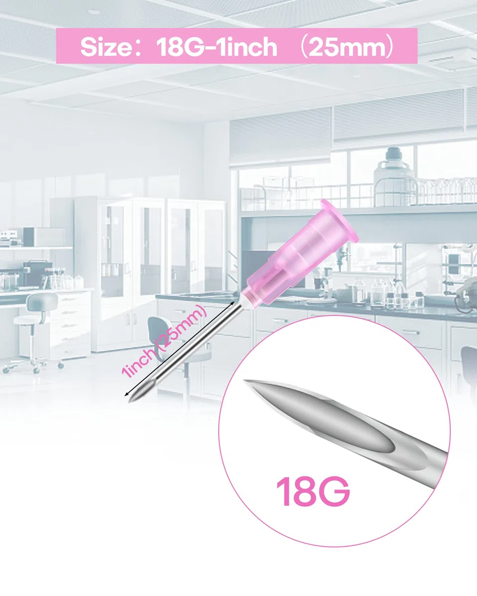100 Pcs 18G 1 Inch Disposable Needle , Luer Lock Individual Package Of Injection Syringe Accessories, Dispensing Lab Tools, Suitable For Refilling Liquid, Inks,Plant And IndustryF