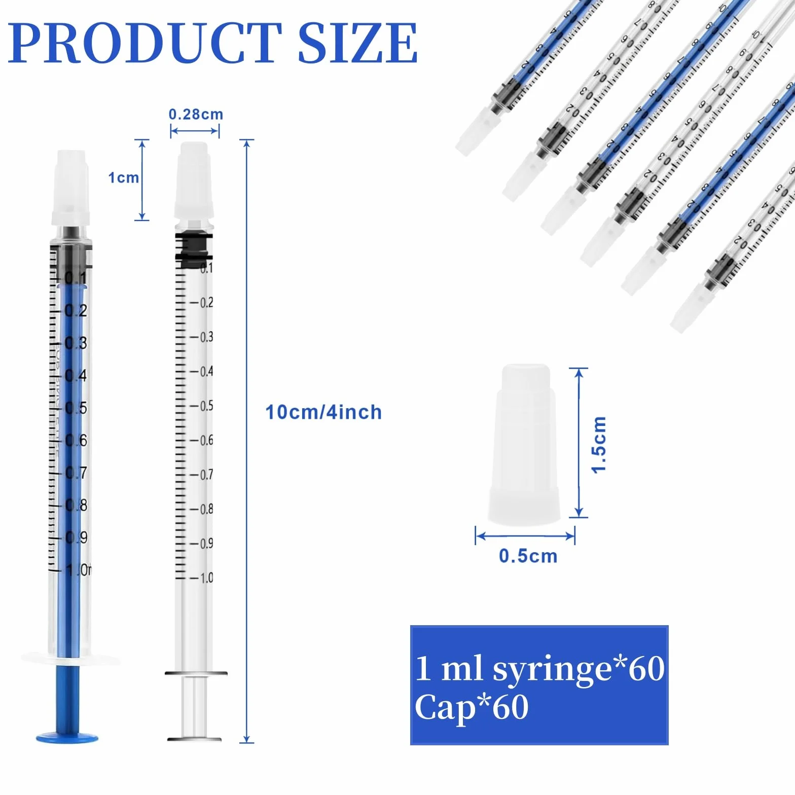 60 sztuk strzykawek z siarą 1 ml, strzykawka z nasadkami, strzykawka z tworzywa sztucznego, bez igły, do colostrum Collect, laboratoriów, karmienia zwierząt domowych, do uzupełniania i pomiaru oleju