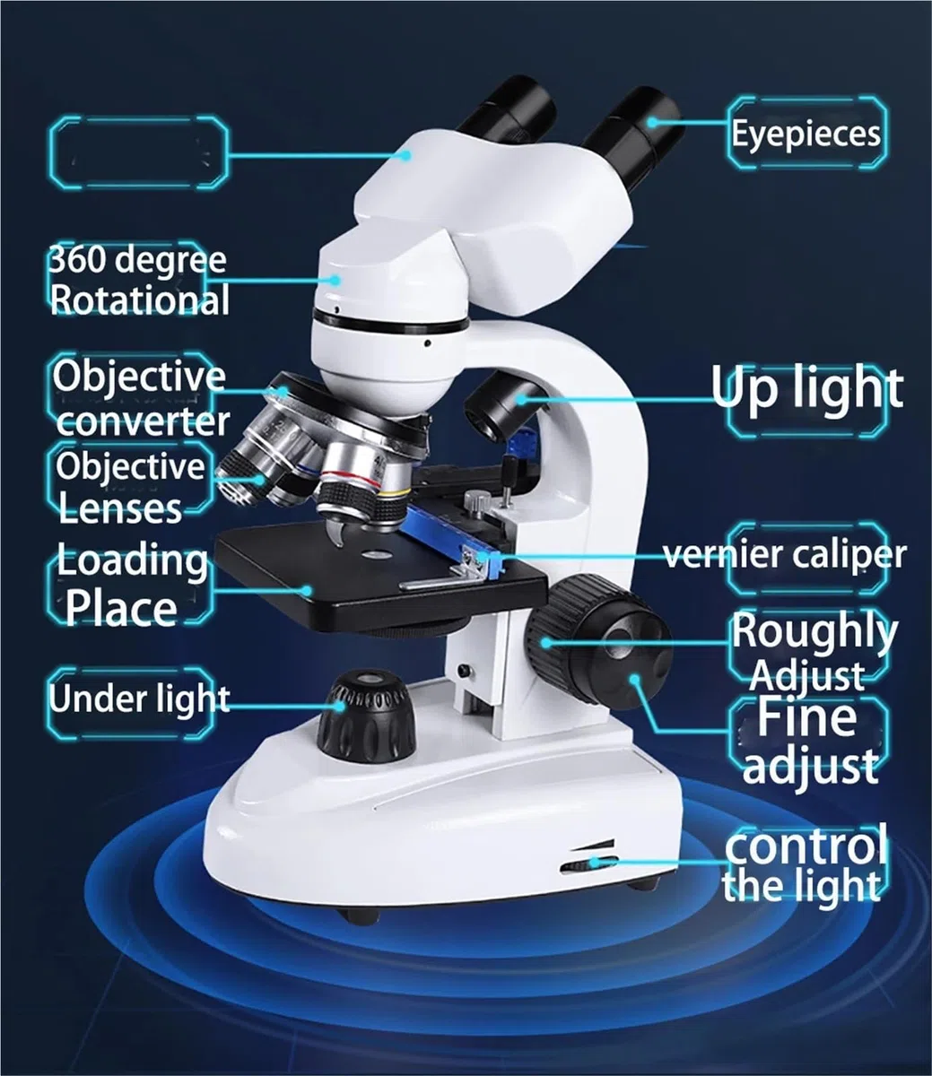 Mikroskop Stereoskopowy, 30000X Biologiczny teleskop HD Cyfrowy laboratoryjny złożony z okularami szerokokątnymi 10X i 50X do laboratorium