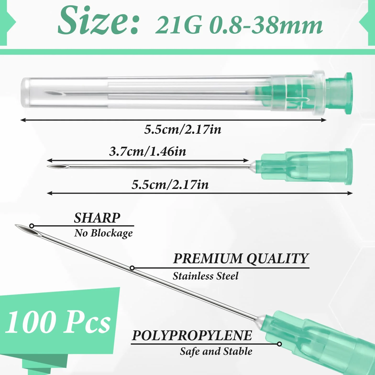 100 sztuk, 21 G (0,8 x 38 mm), stal nierdzewna, tubka do dozowania płynów, pojedynczo zapakowana tubka do płynów uzupełniających, przemysłowe akcesoria laboratoryjne do gospodarstwa domowego, hobby