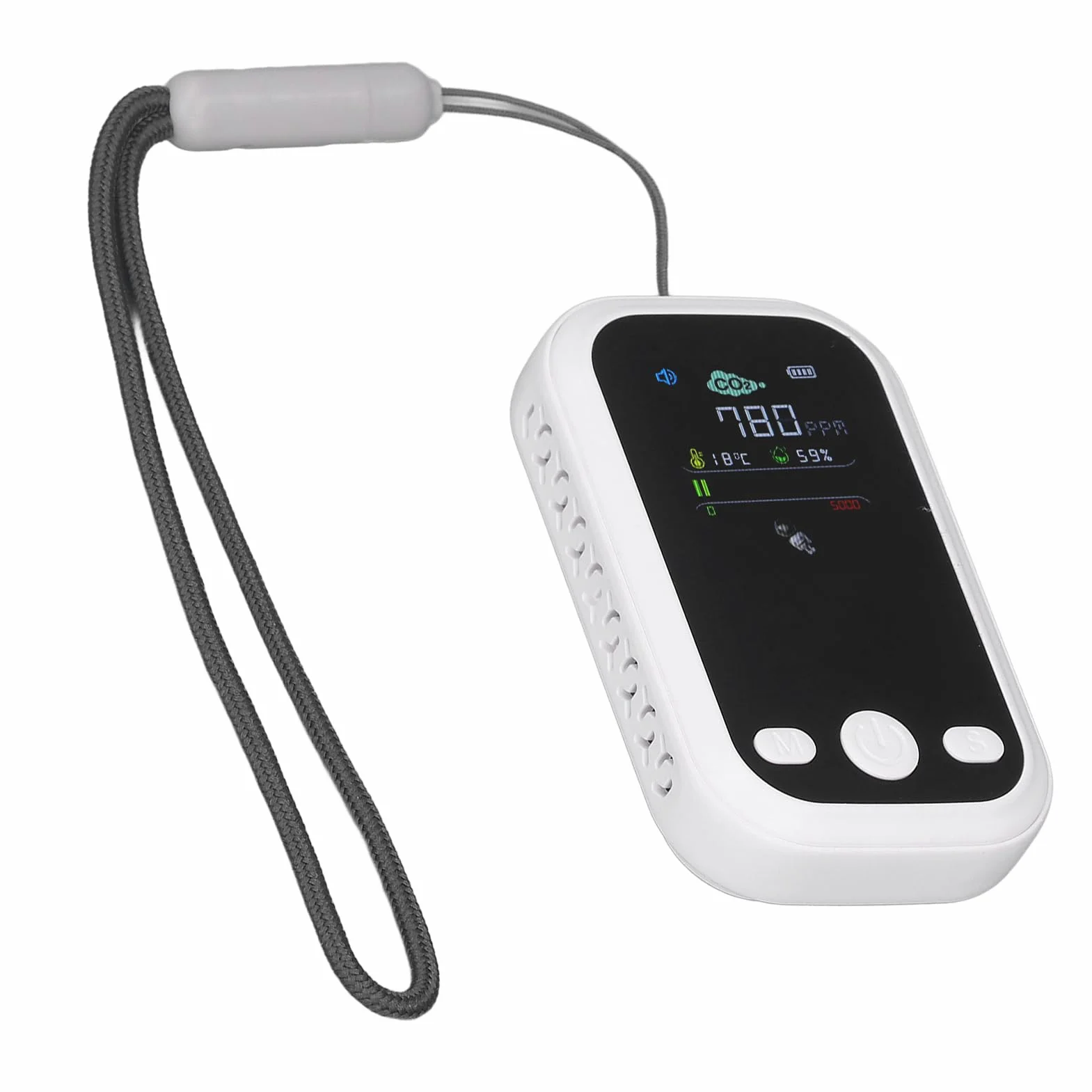 Detektor CO2 Typ C Ekran IPS Detektor CO2, Miernik CO2 Tester Temperatury i Wilgotności z Czujnikiem Podczerwieni NDIR dla Fabryk i Rodzin Monitorowanie Jakości Powietrza (WHITE)