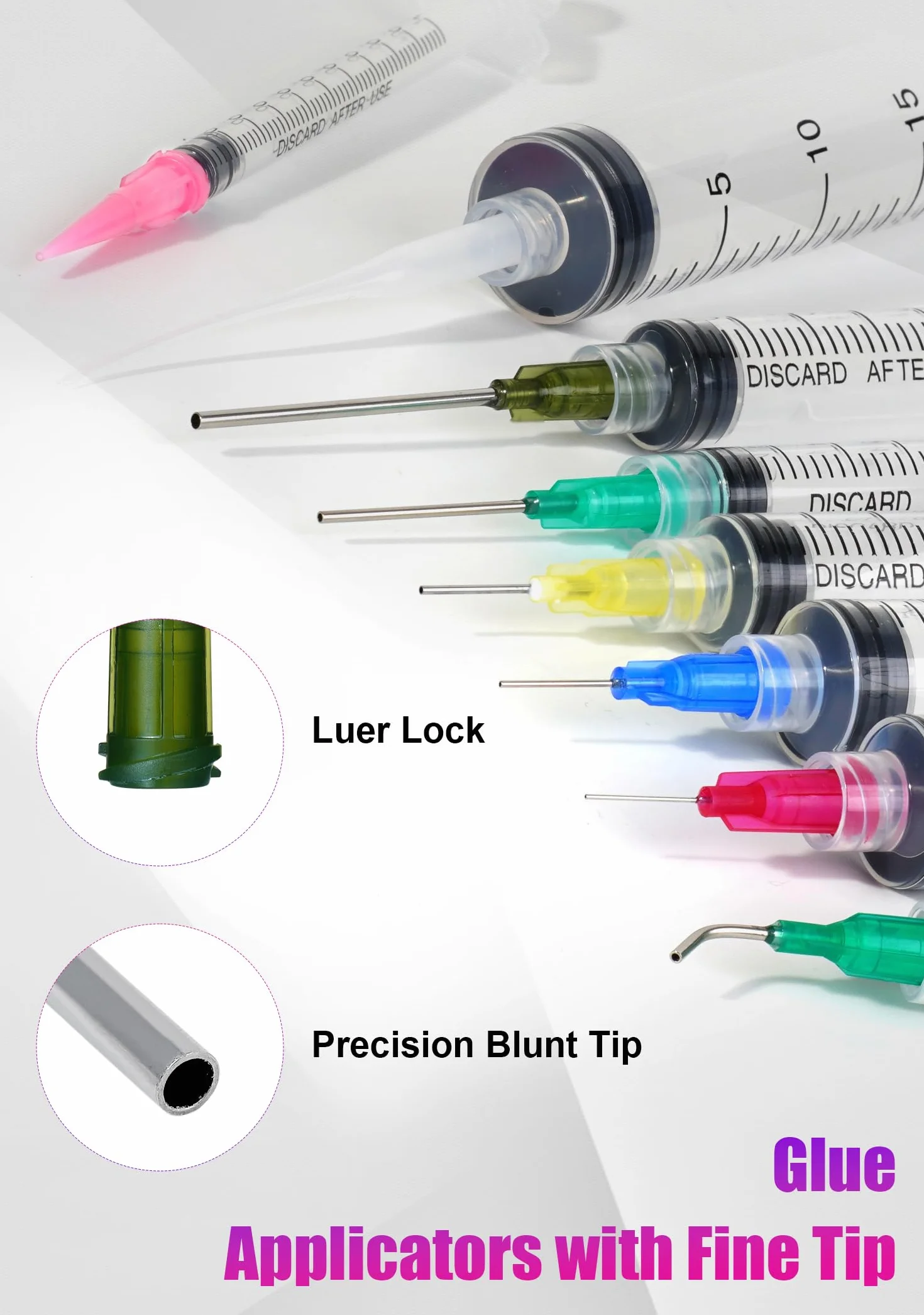 Strzykawka Luer Lock 1 ml, 3 ml, 5 ml, 10 ml, 20 ml, strzykawka Luer Lock z tępą końcówką igłową, 30 ml, 50 ml, 100 ml, aplikator do majsterkowania, rzemiosła, strasu, obróbki drewna, farby, kleju,