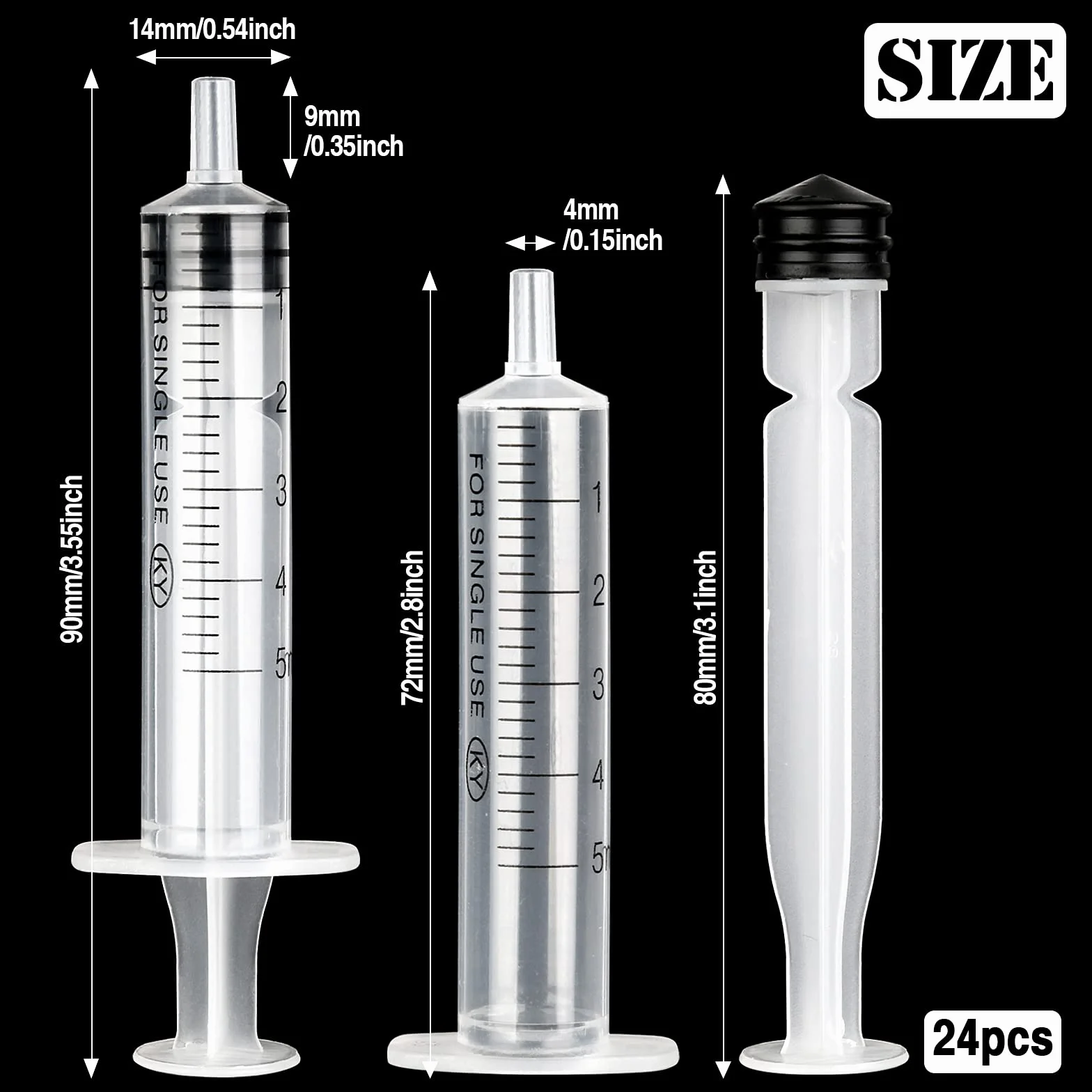 Strzykawki 5 ml, 24 sztuki strzykawek plastikowych, strzykawki bez igły, strzykawka dozująca, wielokrotnego użytku, do laboratorium, nawadniania roślin, olej silnikowy [niemedyczne zastosowanie]