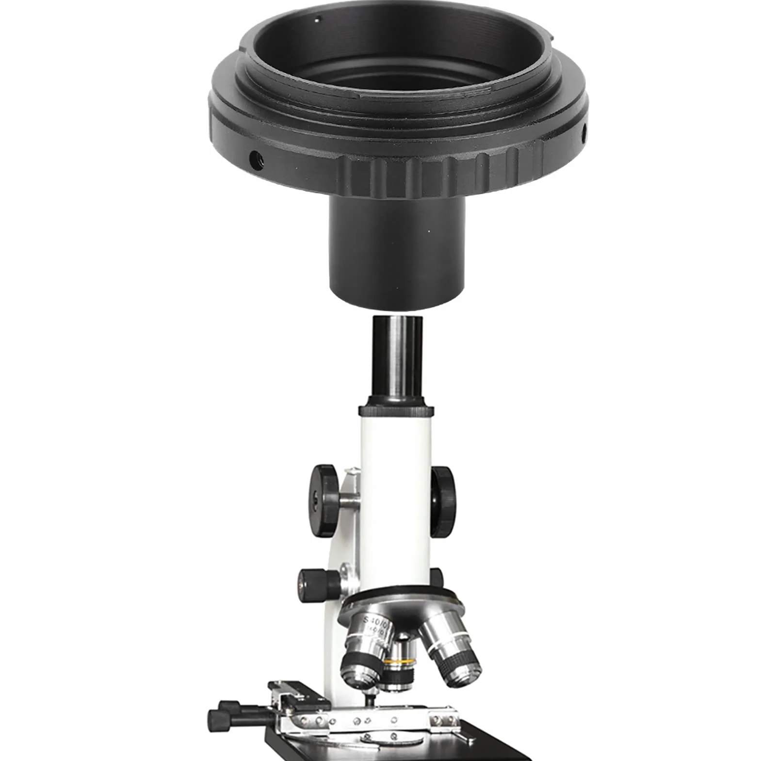 Pierścień adaptera okularu mikroskopu Qiilu, metalowy pierścień adaptera 23.2mm okular mikroskopu z mocowaniem T do mocowania lustrzanka