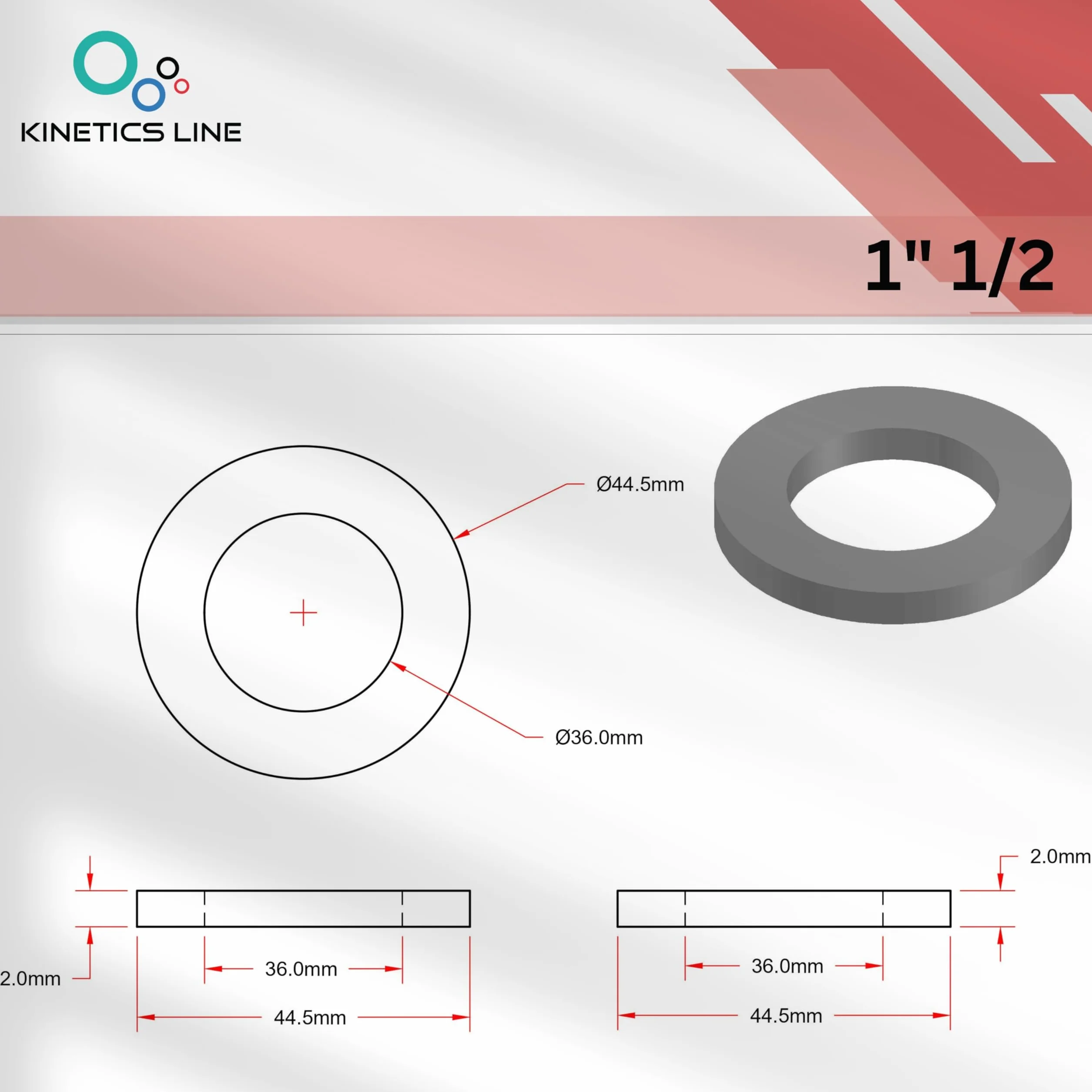 Płaska Uszczelka z Vulkanitu 1 1/2 Cala (44.5 x 36 x 2 mm) – Zestaw 25 Sztuk – Do 110 °C