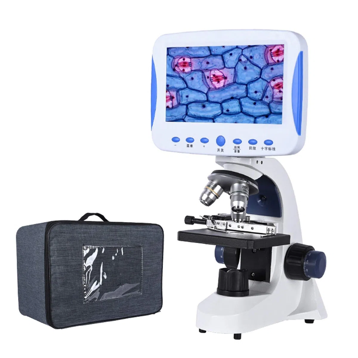 Mikroskop cyfrowy, Biologiczna mikroskop laboratoryjna, 7-calowy LCD Digital HD Conformal Conformator Gospodarowania ZOOM 2000X USB LED + Torba + Karta SD może przechowywać filmy i zdjęcia