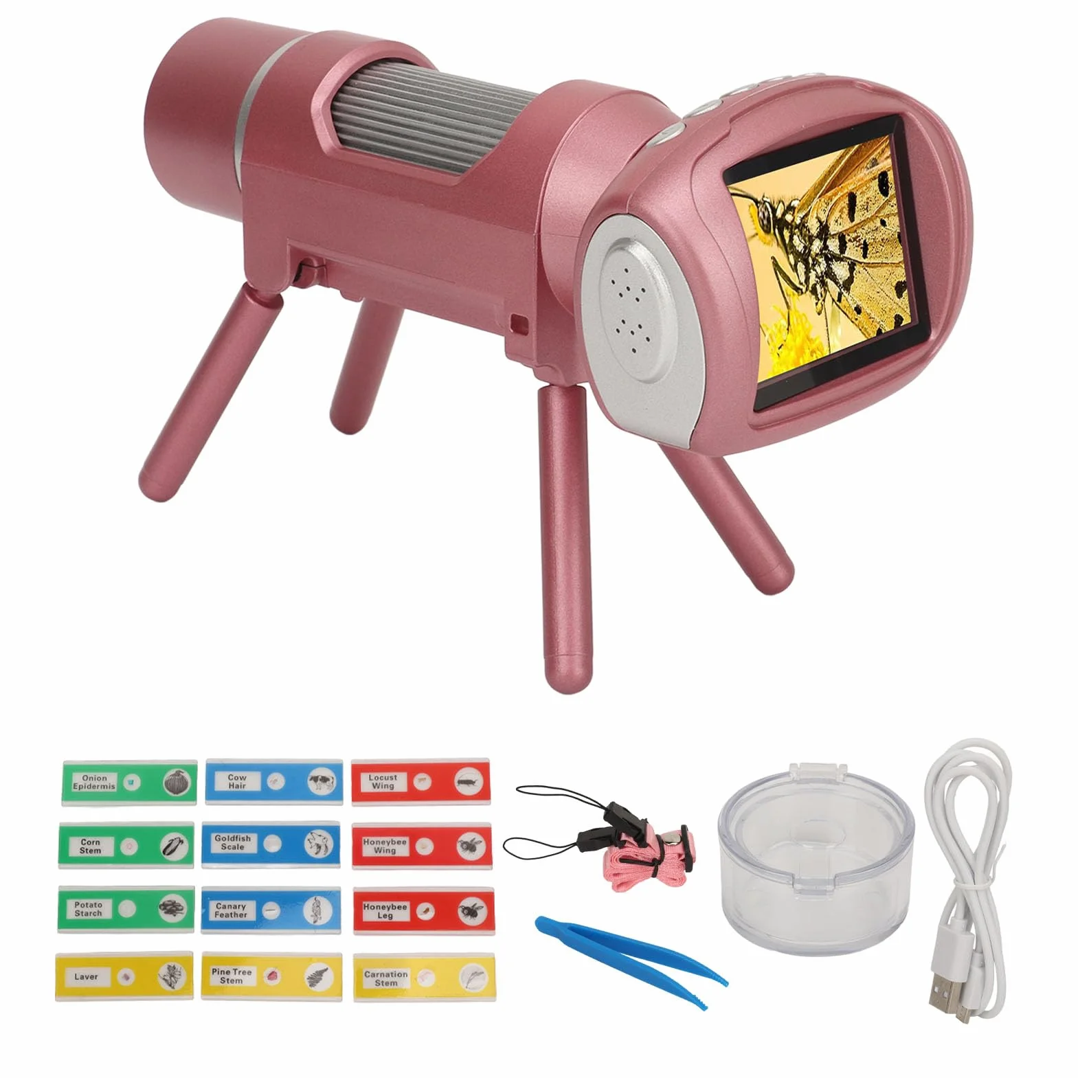 Ręczny Mikroskop z 2-calowym Ekranem dla Dzieci, Przenośny Mikroskop 40Mp 50X-300X z 8 Diodami LED, Regulowany Mikroskop Cyfrowy Mikroskop Kieszonkowy dla Dzieci dla Chłopców i