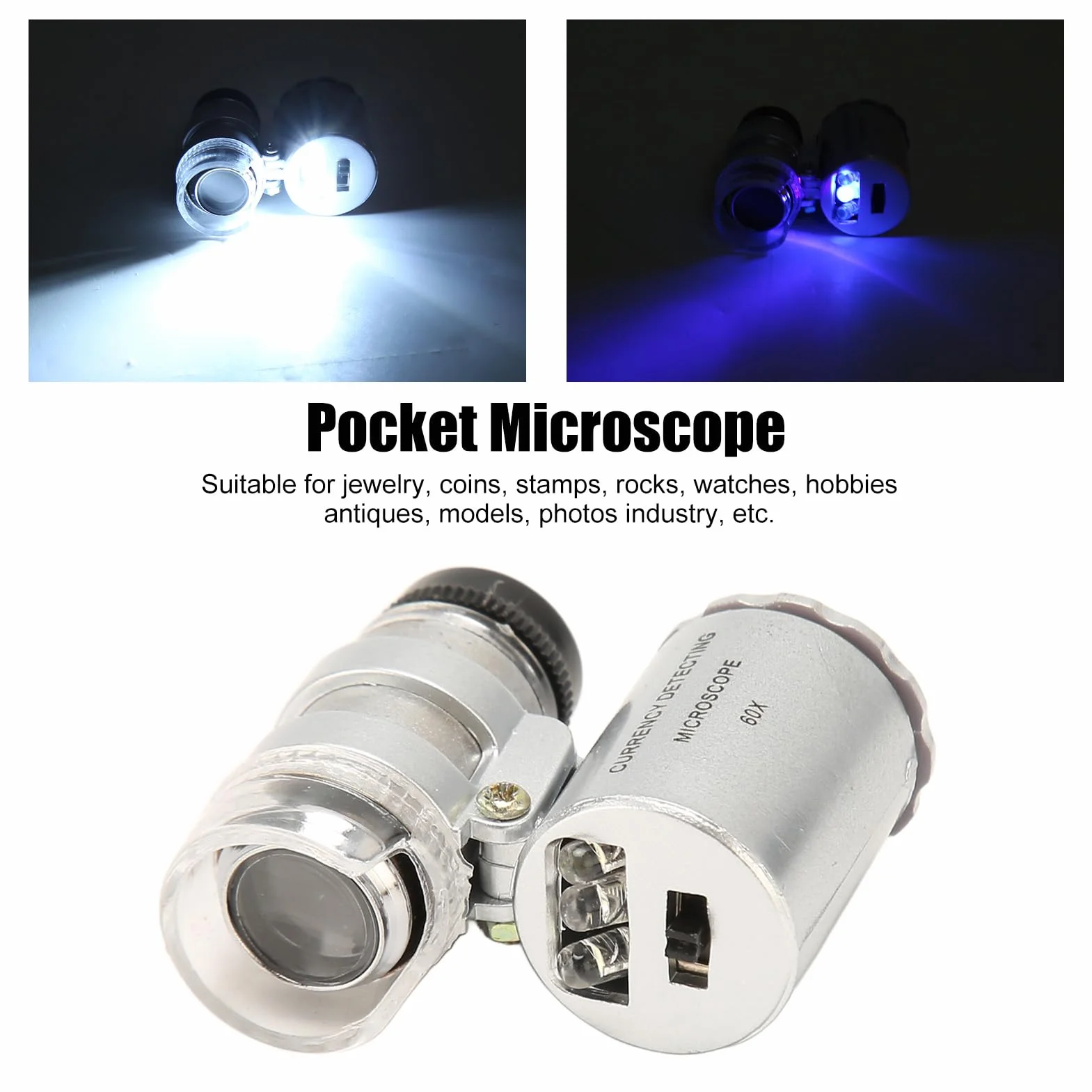 45 x mini mikroskop kieszonkowy, regulowany, przenośny mikroskop USB, szkło powiększające z 2 diodami LED, do biżuterii, antyków, studentów, dorosłych, obserwacji mikrobiologicznej, badania