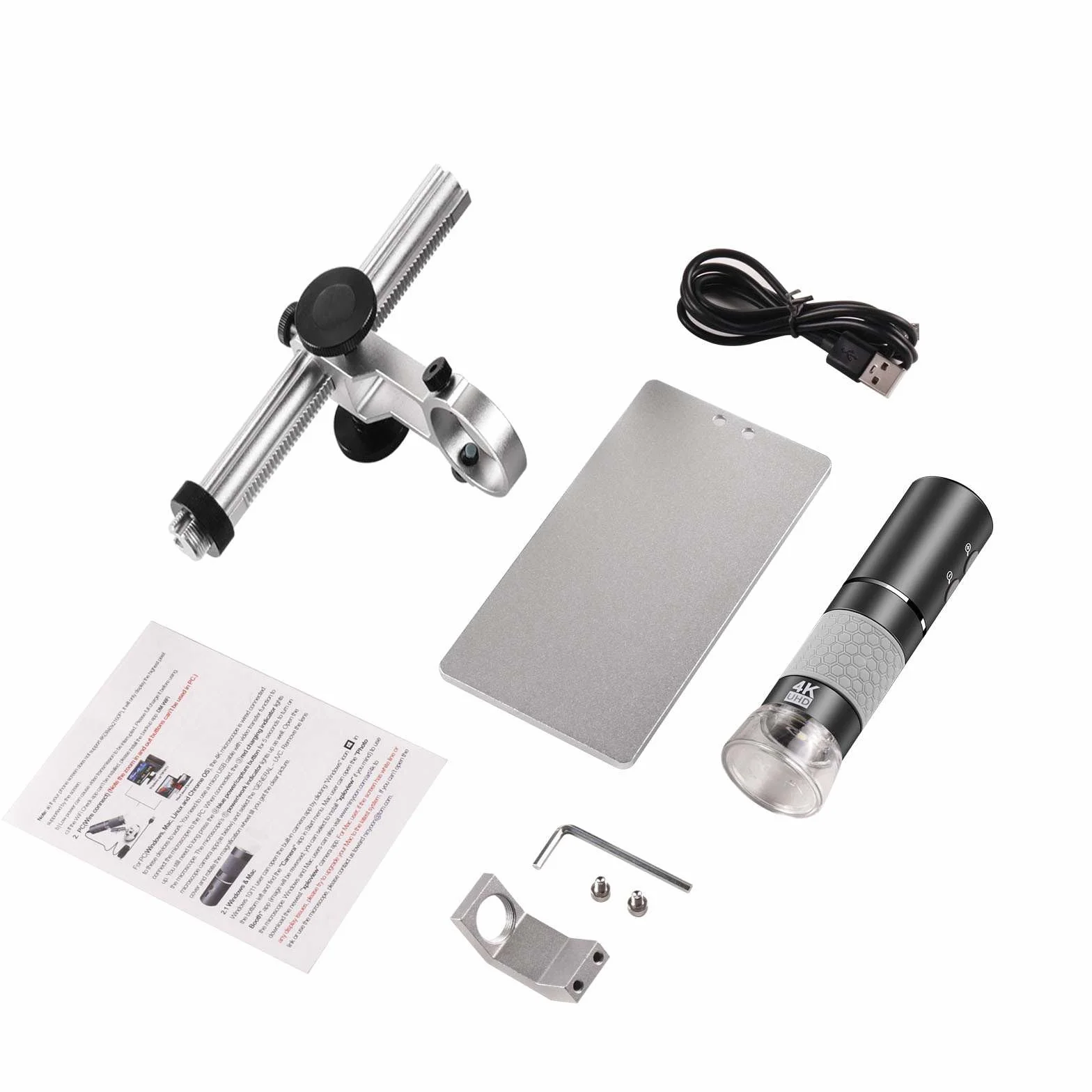 Mikroskop 4K WiFi z profesjonalnym stojakiem, cyfrowy mikroskop USB z kamerą HD 50-1000X Kompatybilny z iPhone, iPad, Android telefonem tabletem, Windows Mac Chrome Linuxem