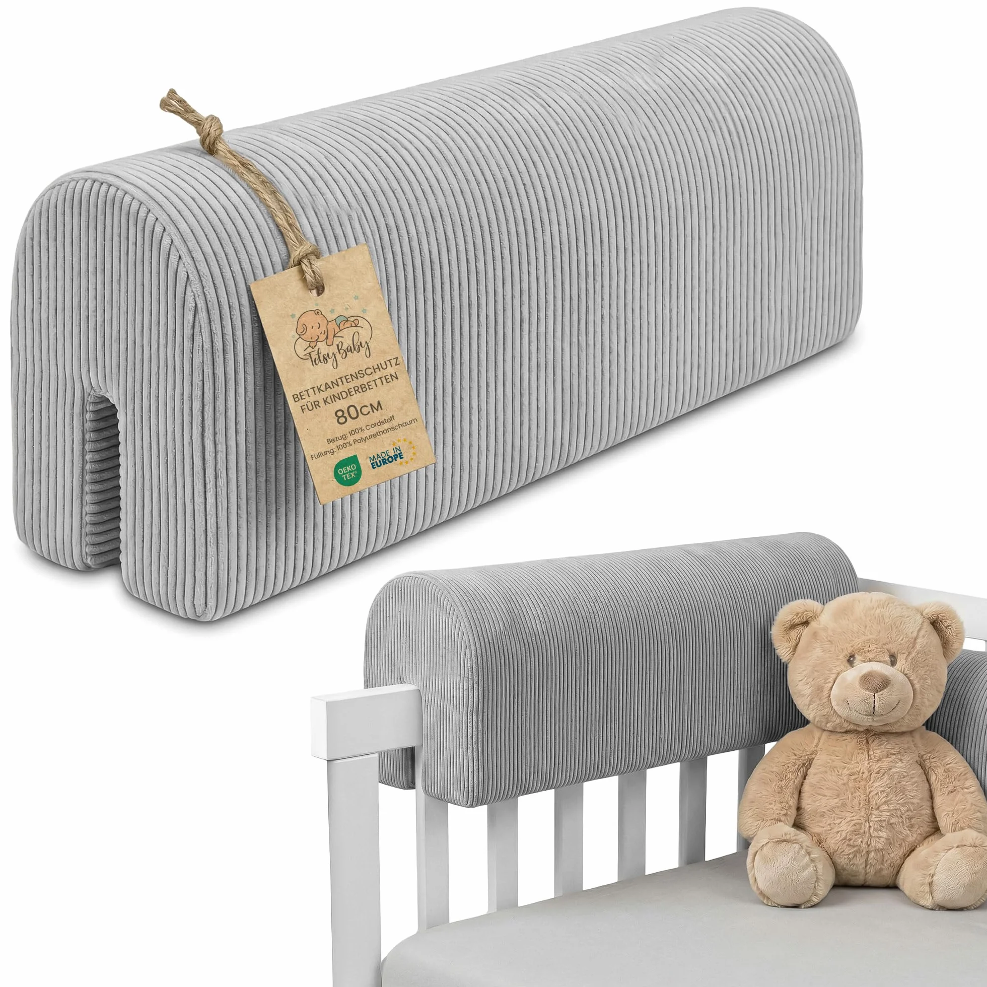 Zabezpieczenie krawędzi łóżka do łóżeczka dziecięcego 80 cm - zabezpieczenie ramy łóżka zabezpieczenie krawędzi łóżeczka dziecięcego jasnoszary