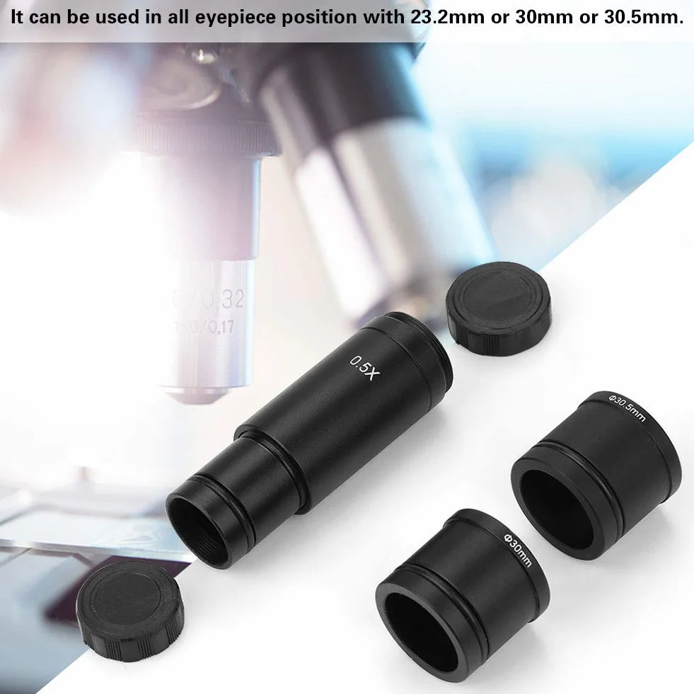 Adapter do mikroskopu 0,5 × zestaw adapterów obiektywu z mocowaniem C, porty 23,2 mm, 30 mm i 30,5 mm do kamery CCD i okularu cyfrowego