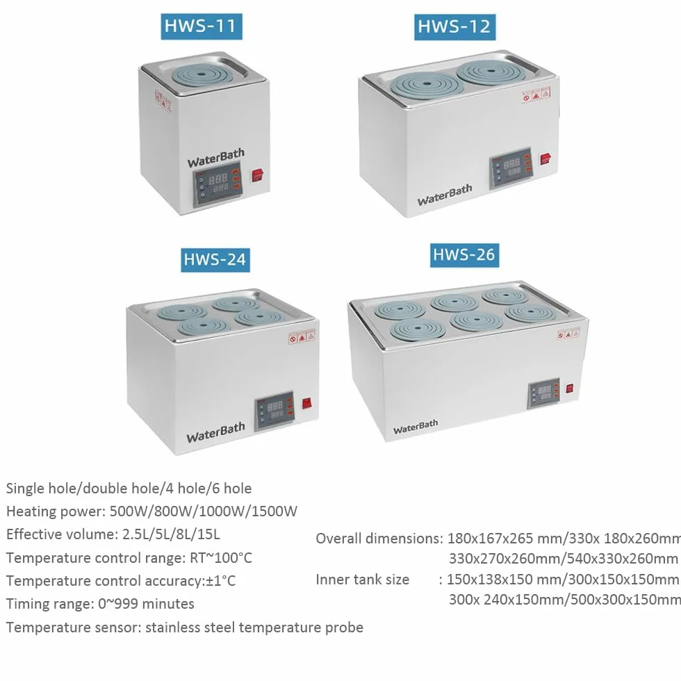 2,5 l / 5 l / 8 l / 15 l / 15 l, termostatyczna wanna wodna laboratoryjna, cyfrowa regulacja temperatury, czas 0-999 minut, do laboratorium