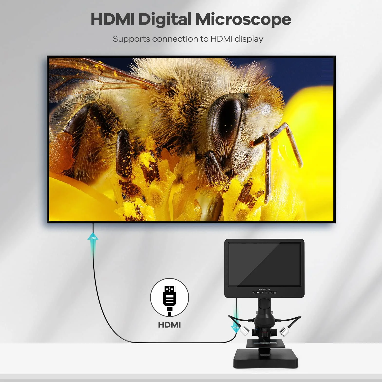 Andonstar AD249S-P Mikroskop cyfrowy HDMI 10,1 cala, obiektyw 4000 x 3 2160P UHD, zestaw mikroskopu biologicznego dla dorosłych, mikroskop monetowy do monet błędów, przygotowane slajdy, karta SD 32 G