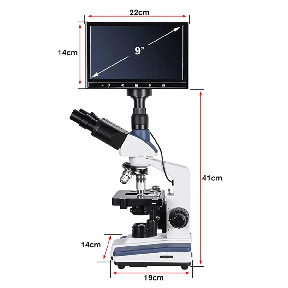 Mikroskop Stereoskopowy, Profesjonalny 5MP cyfrowy trójokularowy mikroskop laboratoryjny biologiczny HD USB LED + okular elektroniczny + 9-calowy wyświetlacz LCD