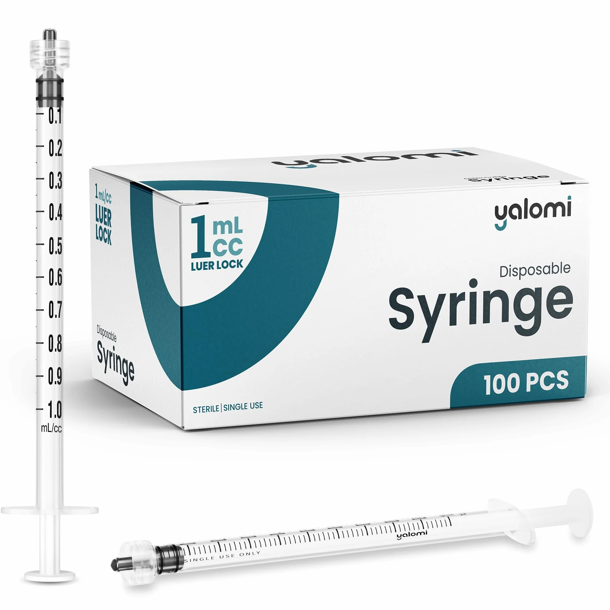 Strzykawka Luer Lock 1 ml (bez igły) | sterylna i pakowana pojedynczo | do użytku profesjonalnego, przemysłowego i osobistego | 100 szt. | Yalomi