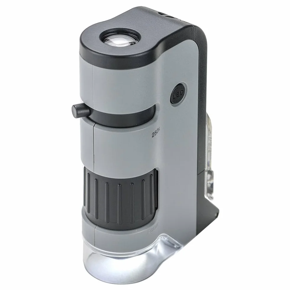 Kieszonkowy mikroskop Carson MicroFlip 100-250x LED UV o dużej mocy, z adapterem do smartfona i klipsem do digiscopingu - STEM Education (MP-250)