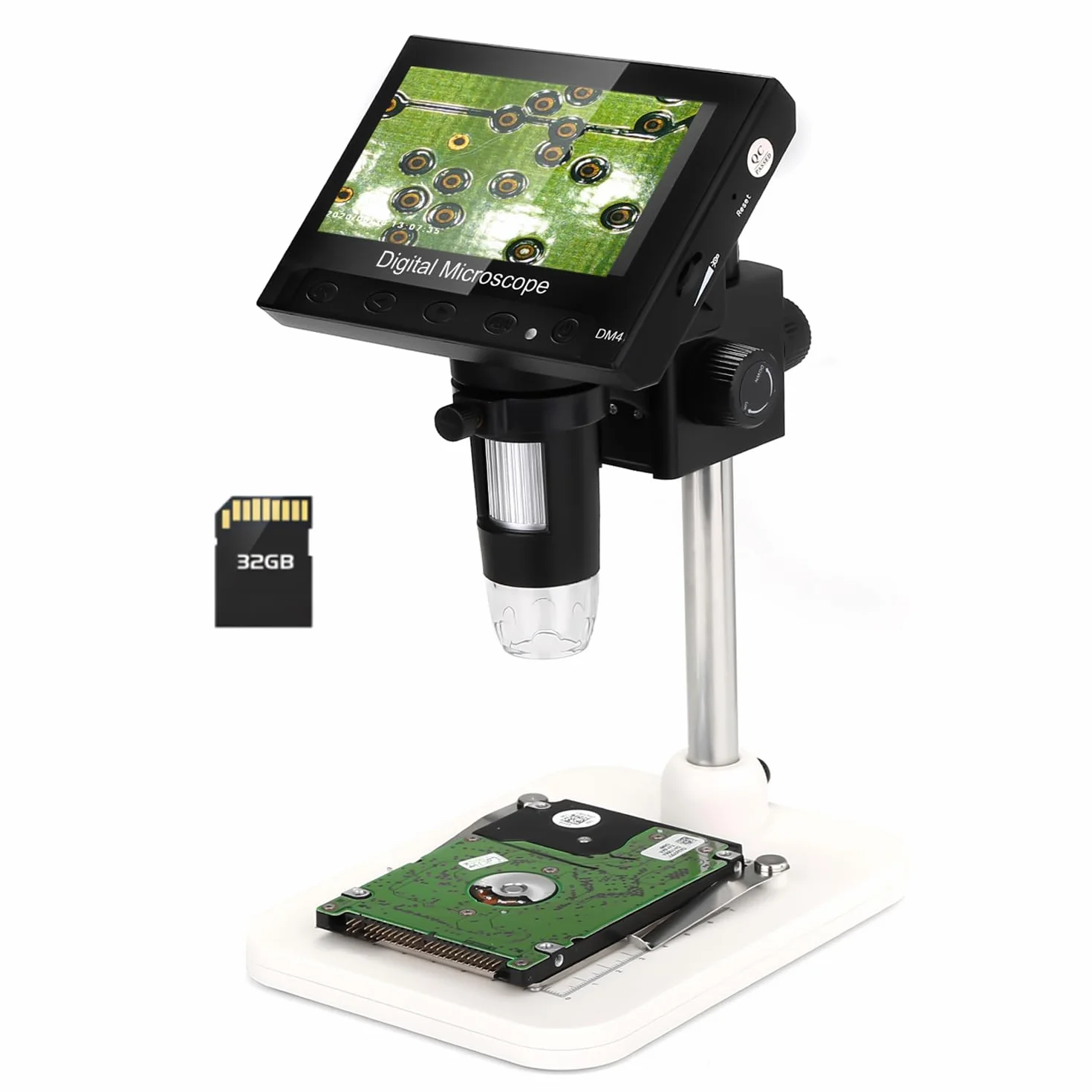 WADEO Mikroskop Elektroniczny z Wyświetlaczem LCD 10,9 cm, 1000-krotne Powiększenie, Lupa Wideo USB z 8 Regulowanymi Diodami LED, Metalowy Statyw dla Hobbystów i Profesjonalistów