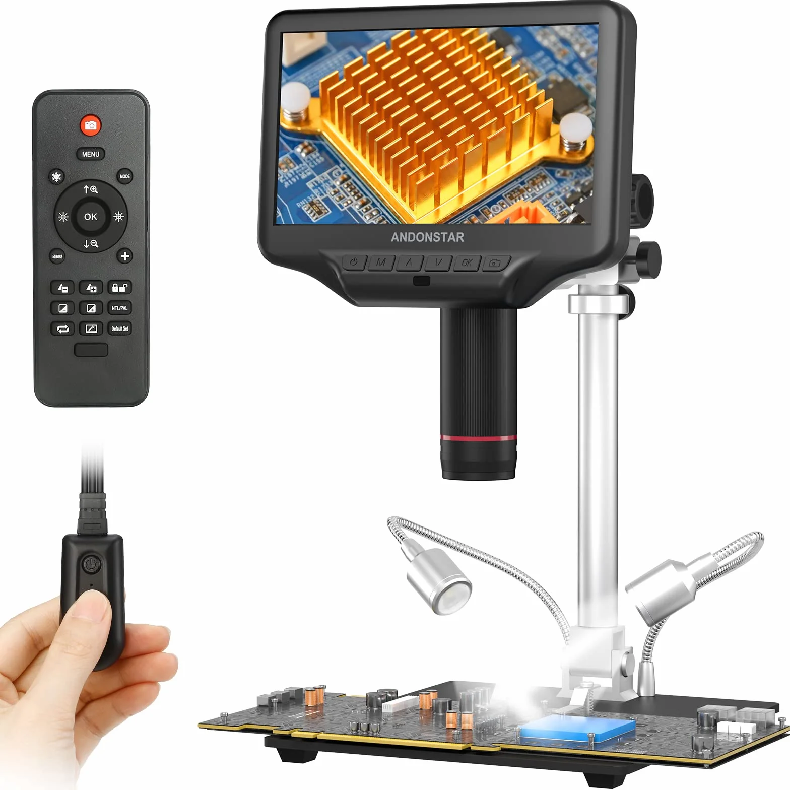 Andonstar AD407 Pro 3D HDMI lutowany mikroskop cyfrowy, 4MP 2160P UHD Nagrywanie wideo, 7-calowy regulowany ekran LCD USB Wideo Elektroniczne mikroskopy do naprawy, Płytka drukowana, SMT SMD DIY