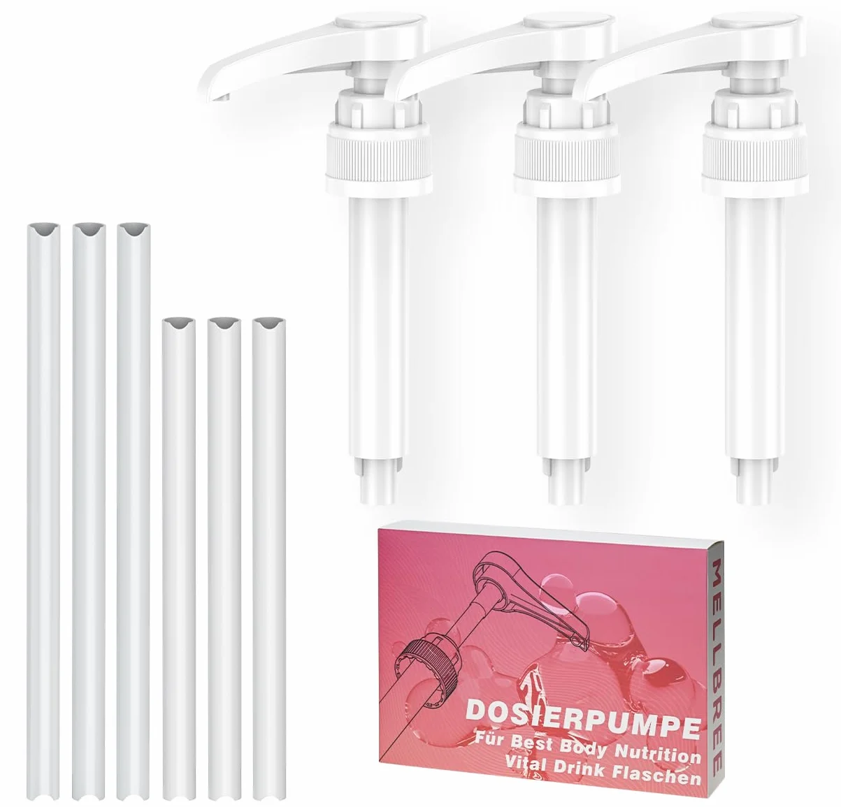 Pompa dozująca kompatybilna z Best Body Nutrition, 3 sztuki Vital Drink, pompa do wielokrotnego użytku, z 3 długimi i 3 krótkimi wężami do butelek 500 ml/1000 ml