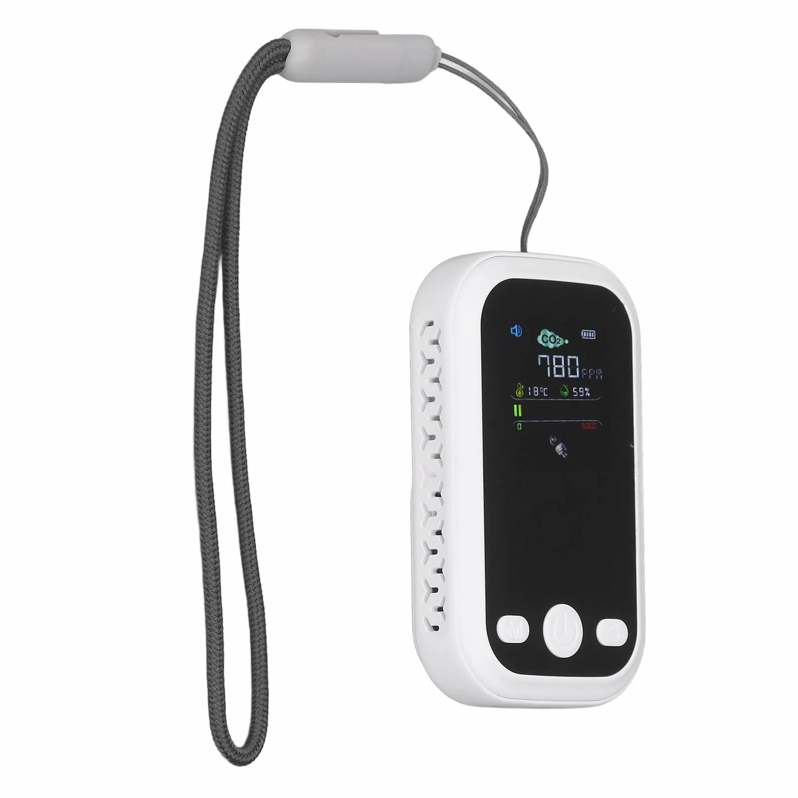 Detektor CO2 Typ C Ekran IPS Detektor CO2, Miernik CO2 Tester Temperatury i Wilgotności z Czujnikiem Podczerwieni NDIR dla Fabryk i Rodzin Monitorowanie Jakości Powietrza (WHITE)