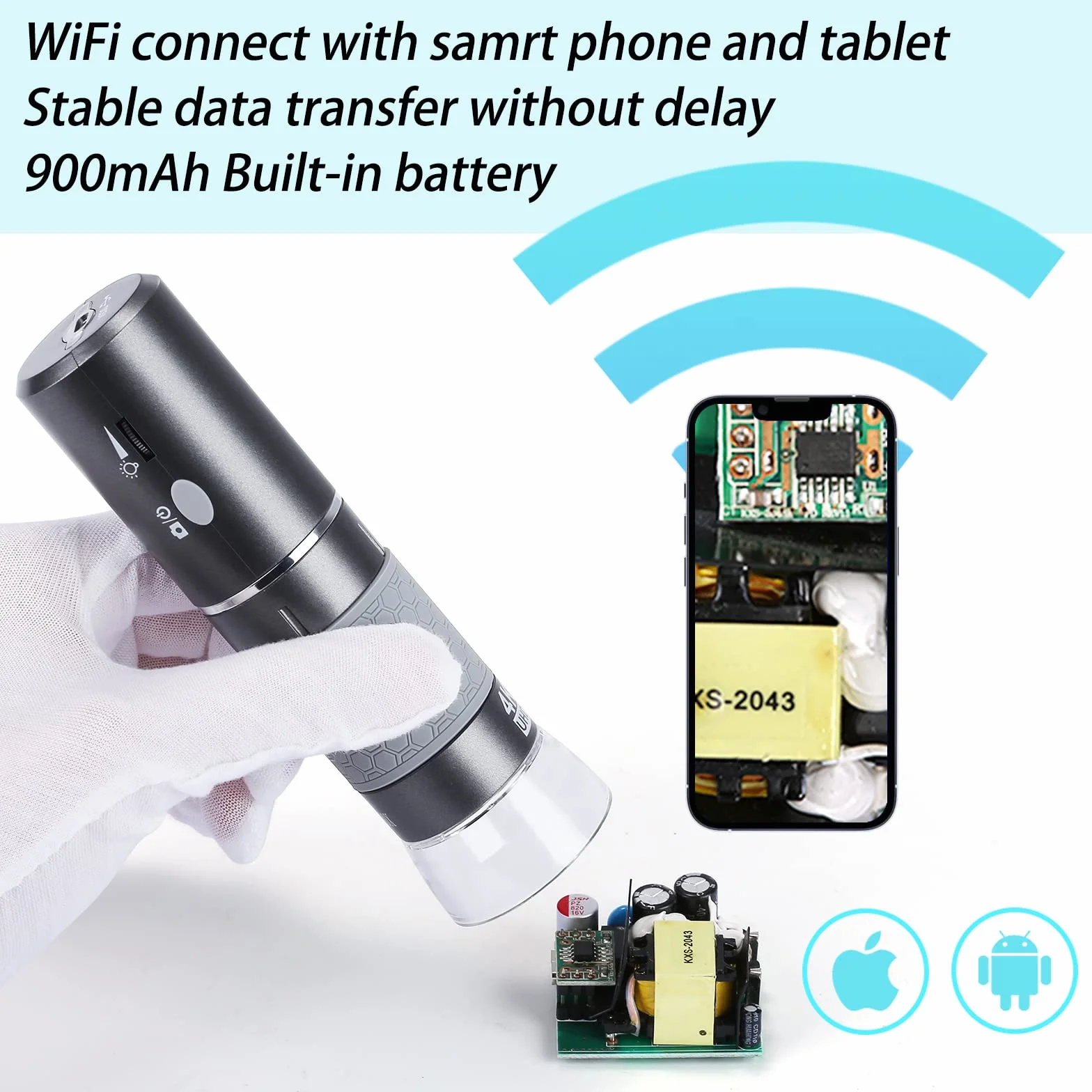 HD 4K 3840 x 2160P WiFi Cyfrowy Mikroskop do iPhone, Android, Windows i Mac - Bezprzewodowy, Przenośny z Podstawką dla Dorosłych i Dzieci