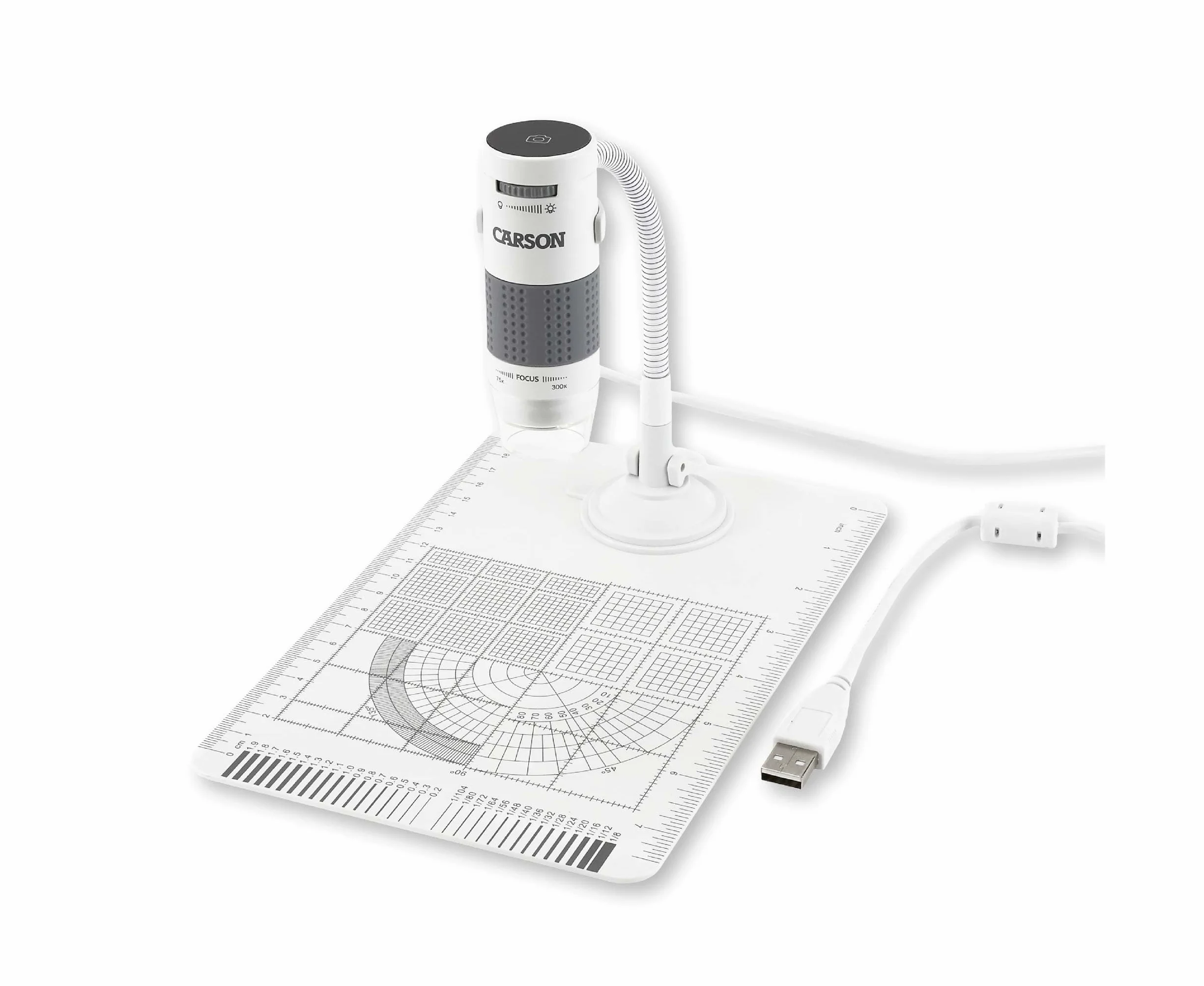 Carson MM-840 eFlex LED cyfrowy mikroskop USB z elastyczną podstawką i podstawą 75x/300x (oparty na monitorze 21″)