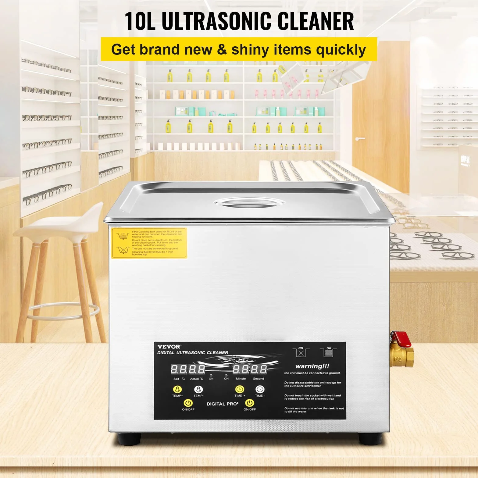 VEVOR Ulepszona myjka ultradźwiękowa 10 l (grzejnik ultradźwiękowy 400 W 240 W) Cyfrowy laboratoryjny myjka ultradźwiękowa z zegarem nagrzewnicy do czyszczenia części instrumentów