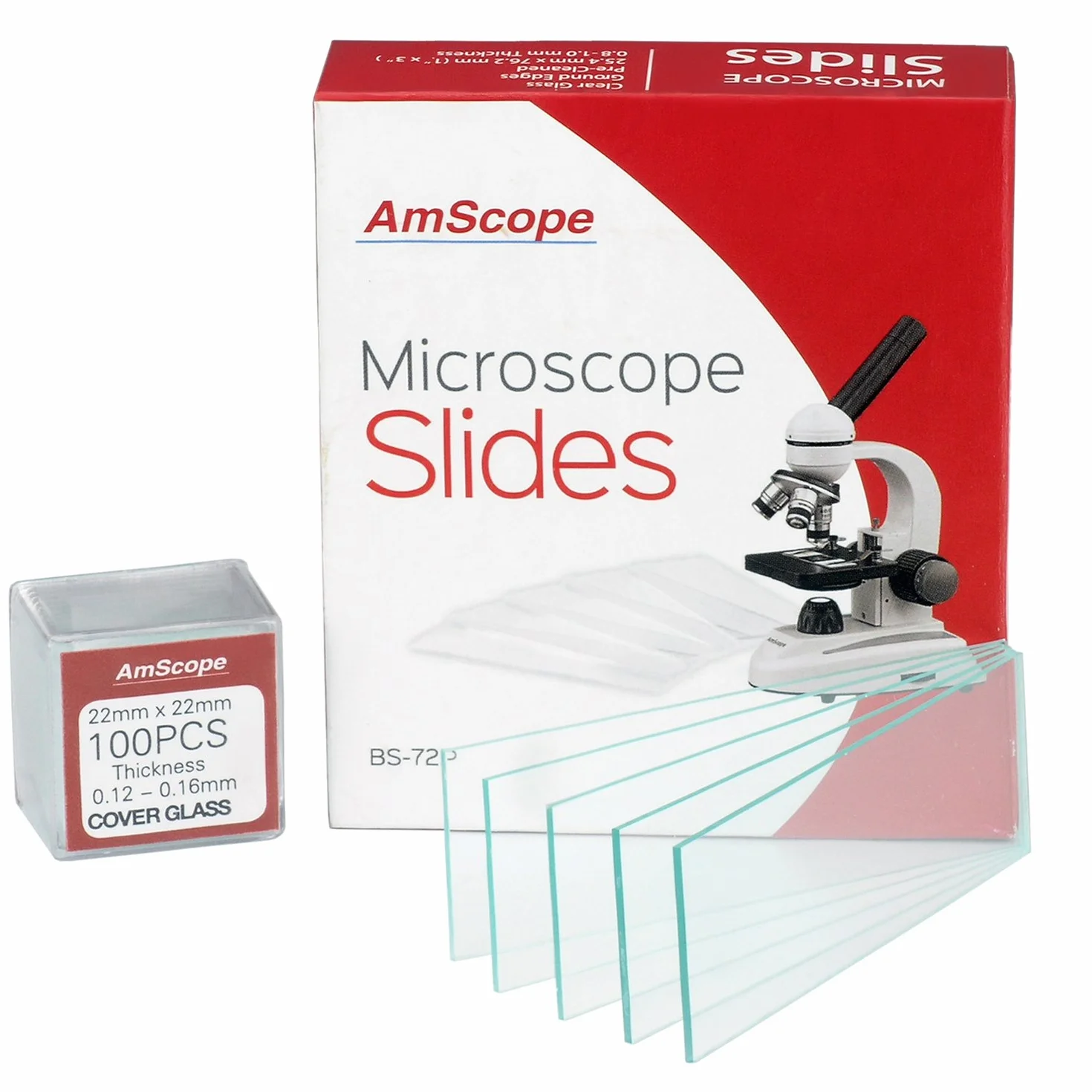 AmScope BS-72P-100S-22 72 części wstępnie oczyszczonych półek mikroskopowych i 100 sztuk 22 x 22 mm kwadratowych osłon