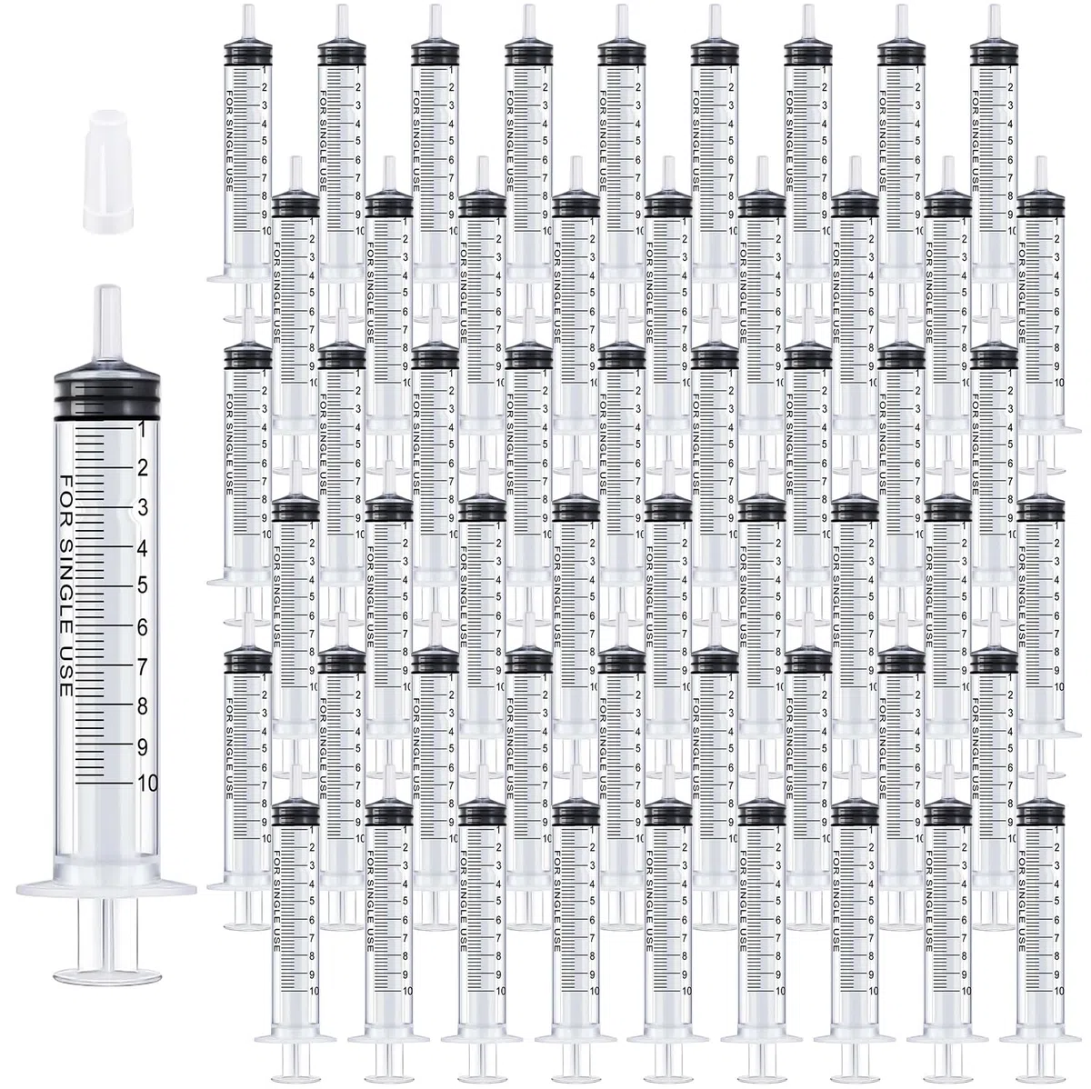 Strzykawki 10 ml luzem, 200 sztuk, plastikowa duża strzykawka z nasadką, strzykawka pomiarowa, strzykawka doustna do laboratoriów naukowych, karmienie zwierząt domowych, pomiary, uzupełnianie, bez