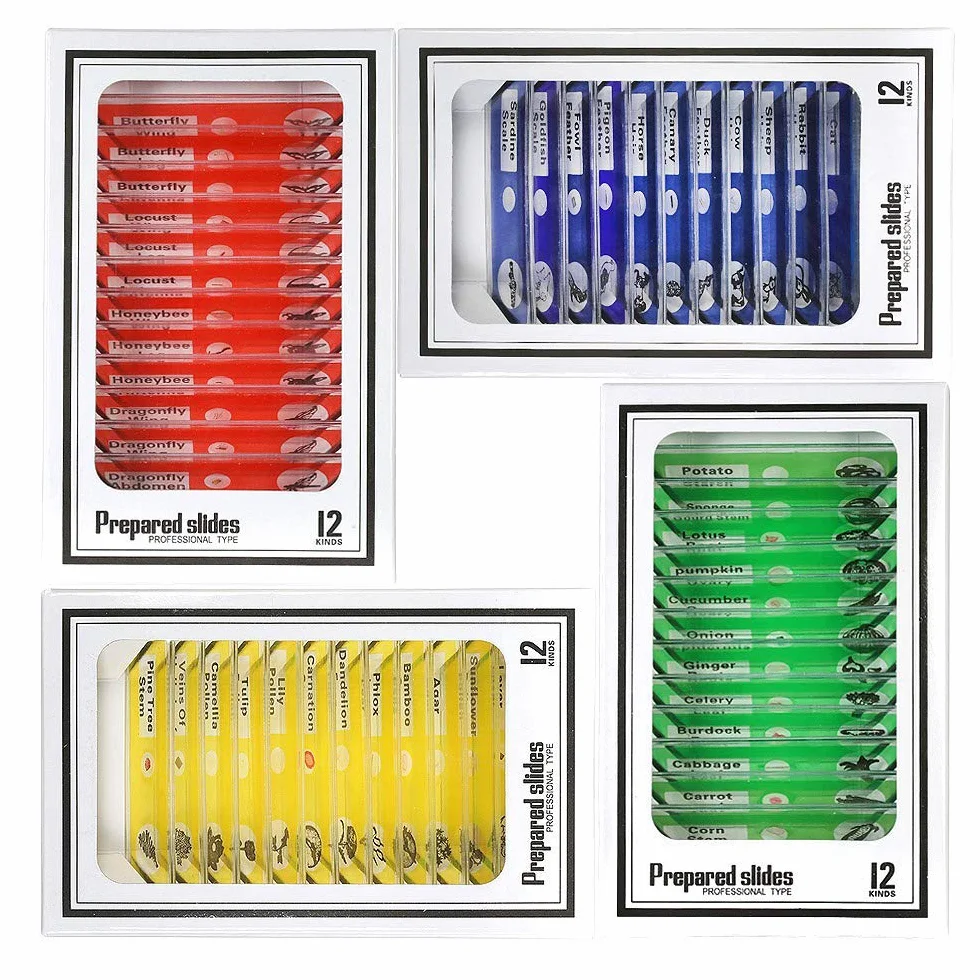 plastikowe preparaty mikroskopowe dla dzieci, 48 szt., zwierzęta, owady, rośliny, kwiaty, próbki próbek dla studentów, edukacja domowa, biologia, programy naukowe