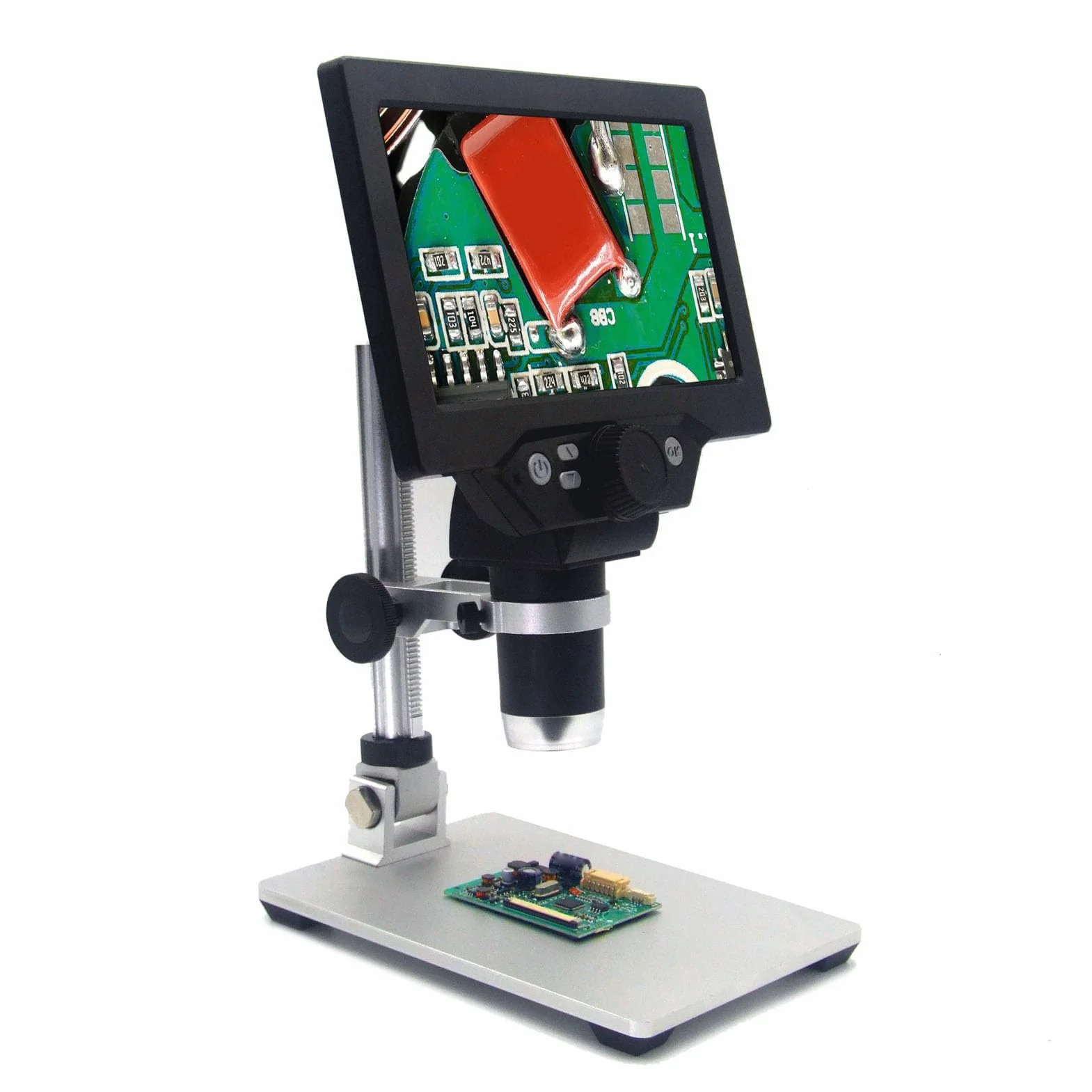 7-calowy Mikroskop Cyfrowy LCD, Powiększenie 1200X, Mikroskop Lutowniczy z Ogniskowaniem 12 MP, 8 Regulowanych Diod LED, Mikroskop 1080P do Lutowania Płytek Drukowanych na Monety