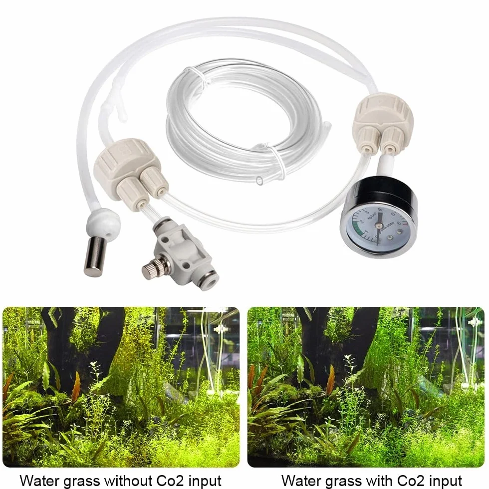 Zestaw generatora CO2 DONGKER DIY, zestaw reaktora dwutlenku węgla do akwarium z manometrem do akwariów i roślin wodnych