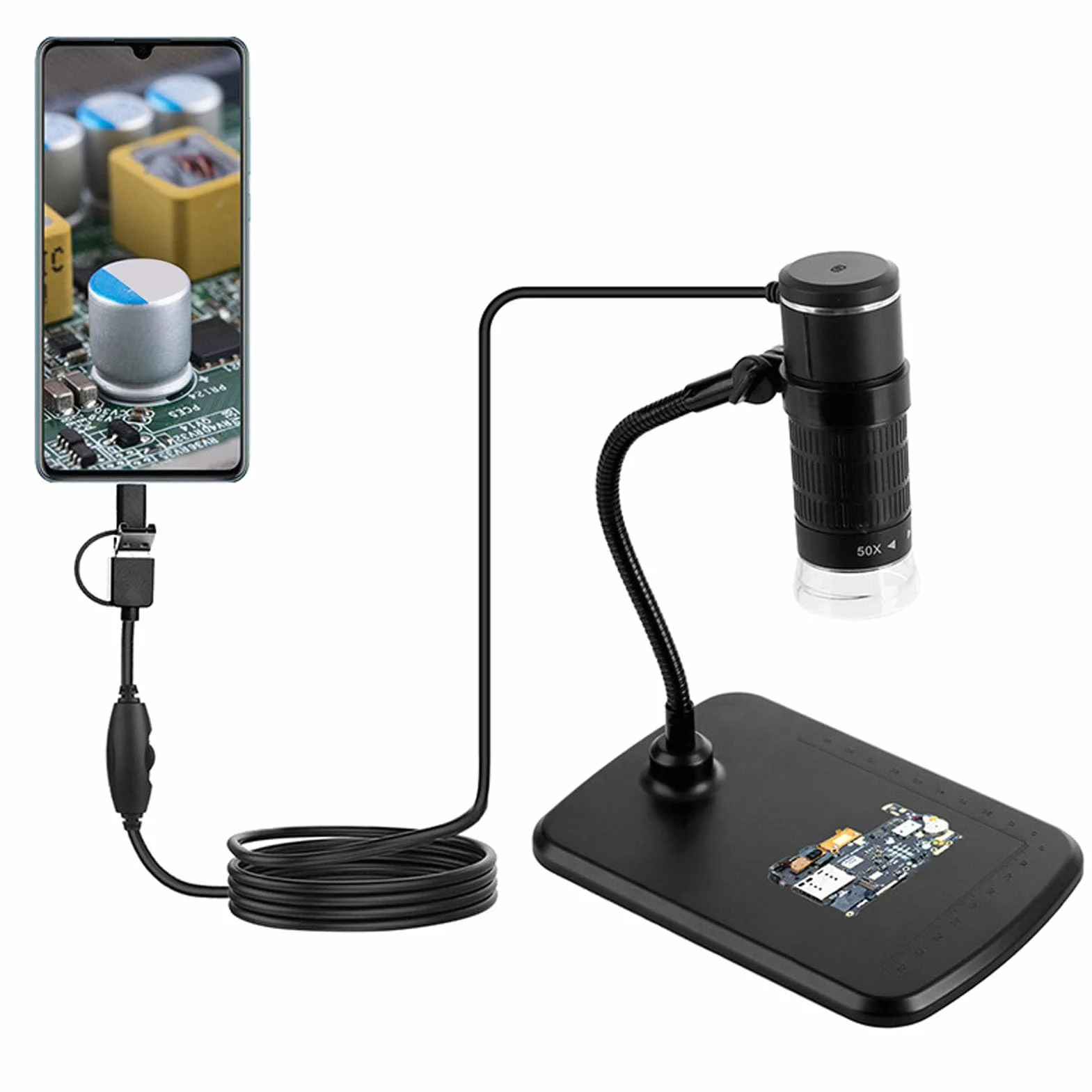 Bezprzewodowy Mikroskop Cyfrowy, 50-1000X 1080P Przenośna Kamera Mikroskopowa WiFi USB z 8 Diodami LED Lupa Kamera Mikroskopowa do Smartfona, Tabletu, Komputera