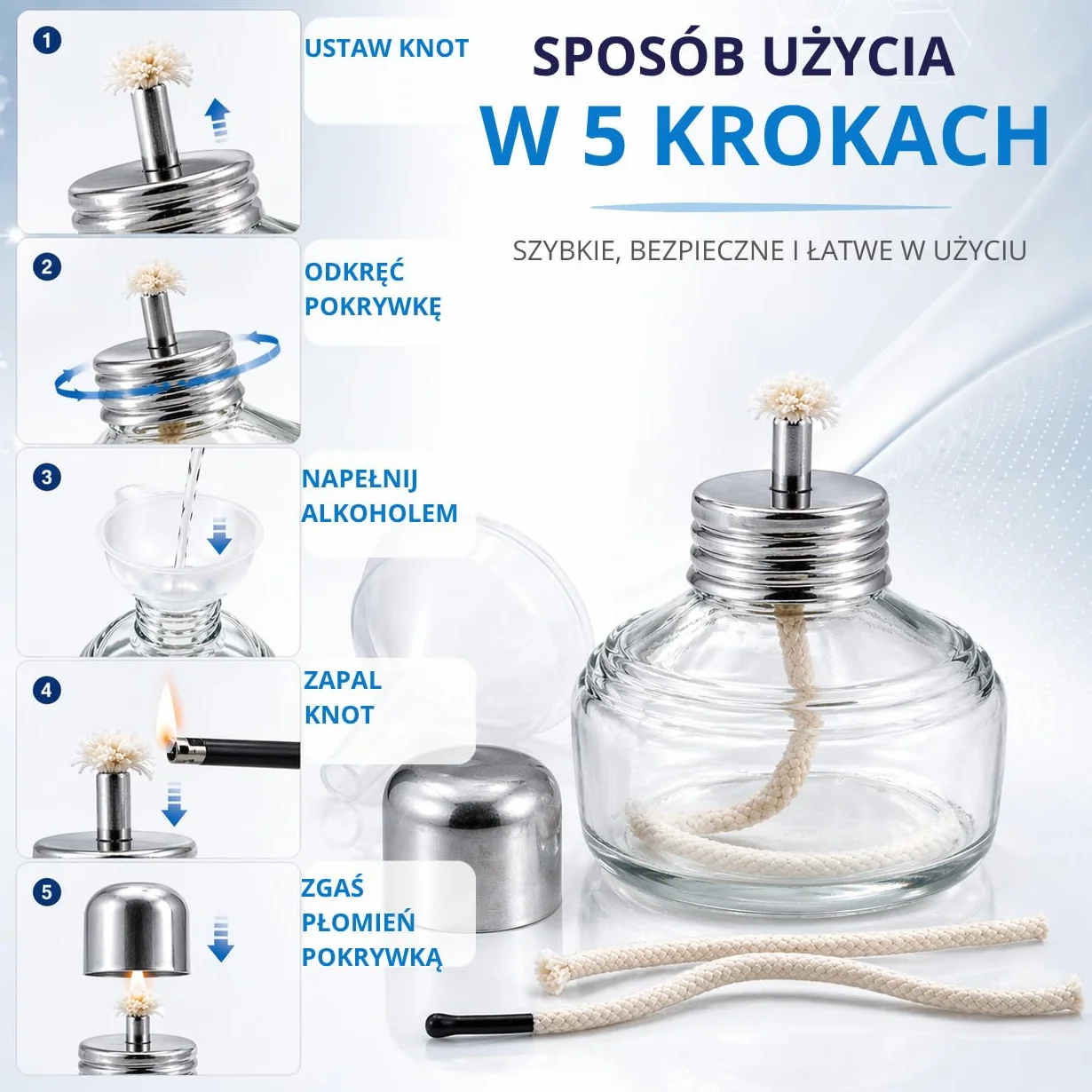 Behler Lampa Palnika na Alkohol szklany z systemem zabezpieczającym przed rozlaniem. Zawiera knot, poj. 120ml. Zakręcany palnik alkoholowy do ogrzewania sprzętu laboratoryjnego.