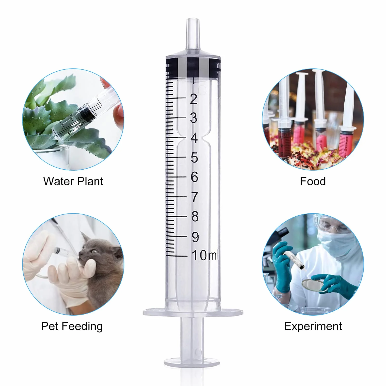 Strzykawki 10 ml, tworzywo sztuczne, z pokrywką, do płynu, sterylne strzykawki bez igły, do laboratorium naukowego, pomiaru i wydawania karmienia zwierząt, nawadniania roślin
