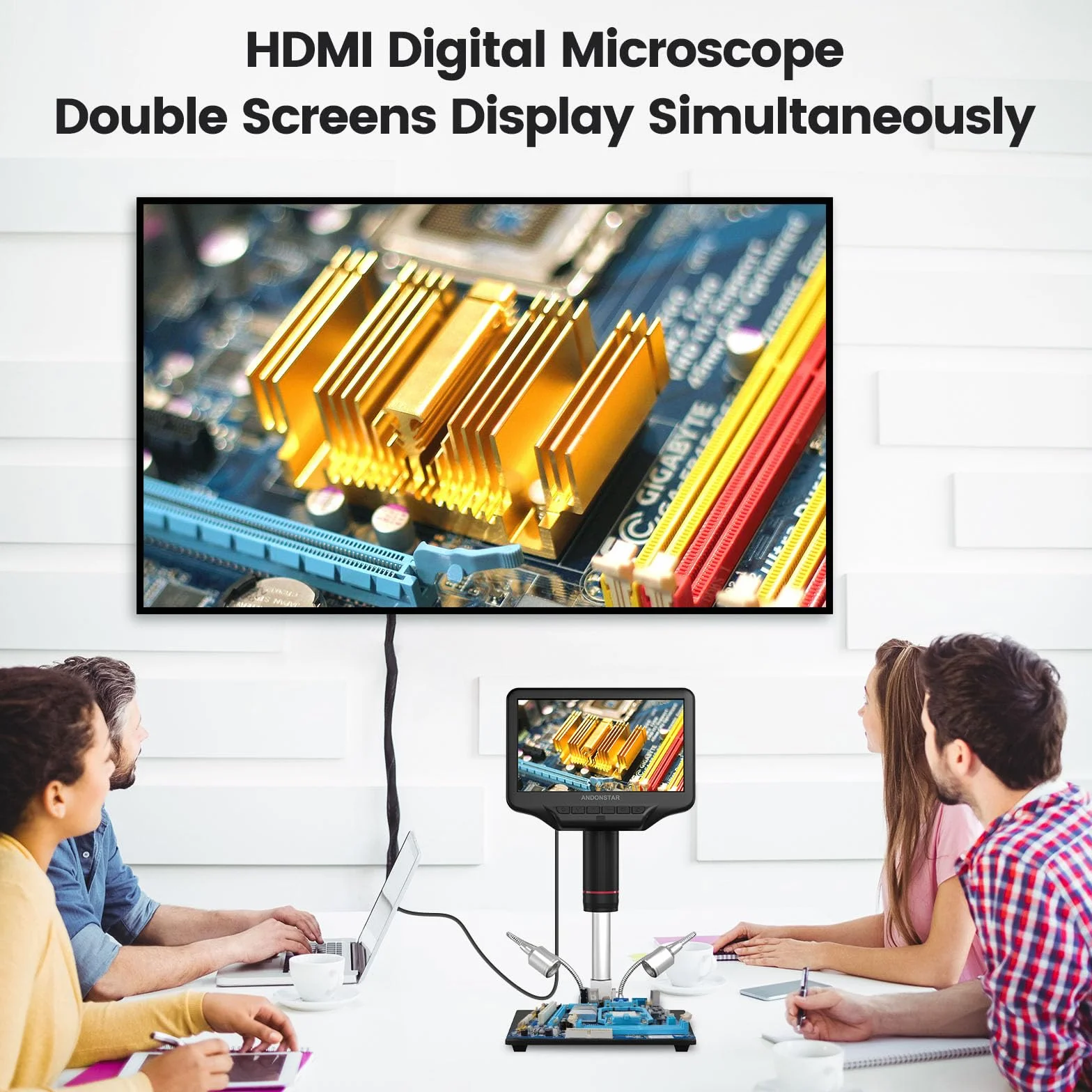 Andonstar AD407 Pro 3D HDMI lutowany mikroskop cyfrowy, 4MP 2160P UHD Nagrywanie wideo, 7-calowy regulowany ekran LCD USB Wideo Elektroniczne mikroskopy do naprawy, Płytka drukowana, SMT SMD DIY