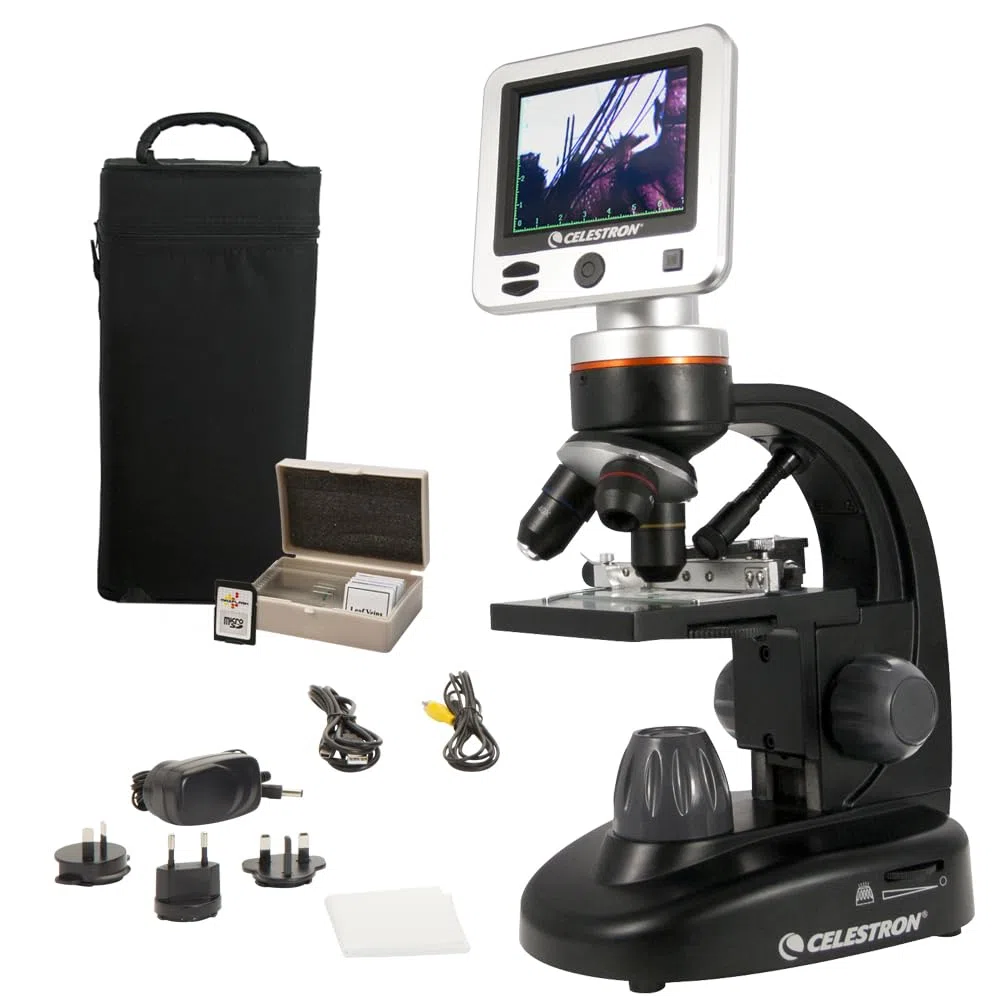 Celestron 44341 5 MP LCD profesjonalny mikroskop cyfrowy II, powiększenie 4x-1600x, czarny/srebrny