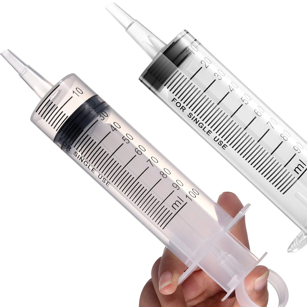 2 duże strzykawki (100 ml), plastikowe ogrodowe strzykawki przemysłowe do laboratoriów naukowych, pomiar, podlewanie, uzupełnianie, filtracja, wiele zastosowań, większy wybór rozmiaru: 150 ml